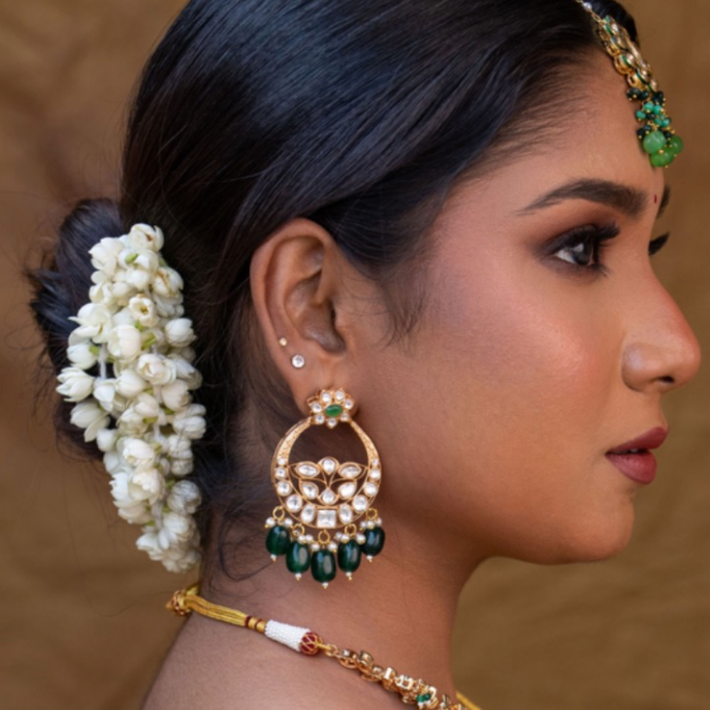 Falisha Chandbali Earrings - Dark Green