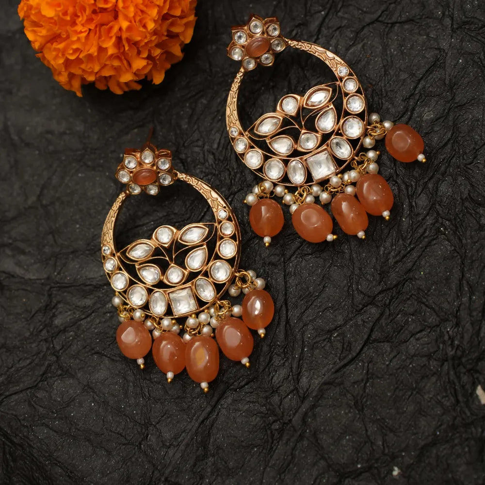 Falisha Chandbali Earrings - Orange