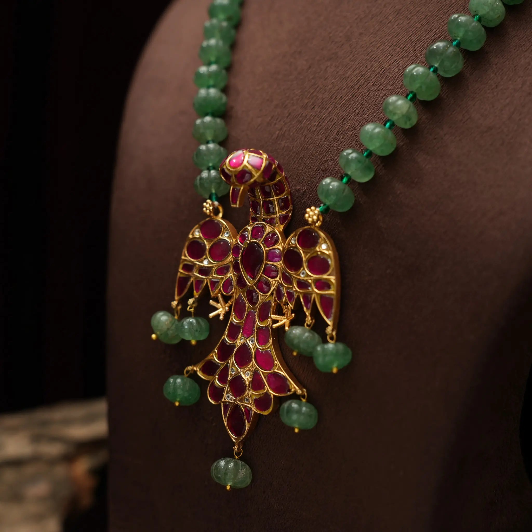 Fanisha Polki Beaded Necklace - Red