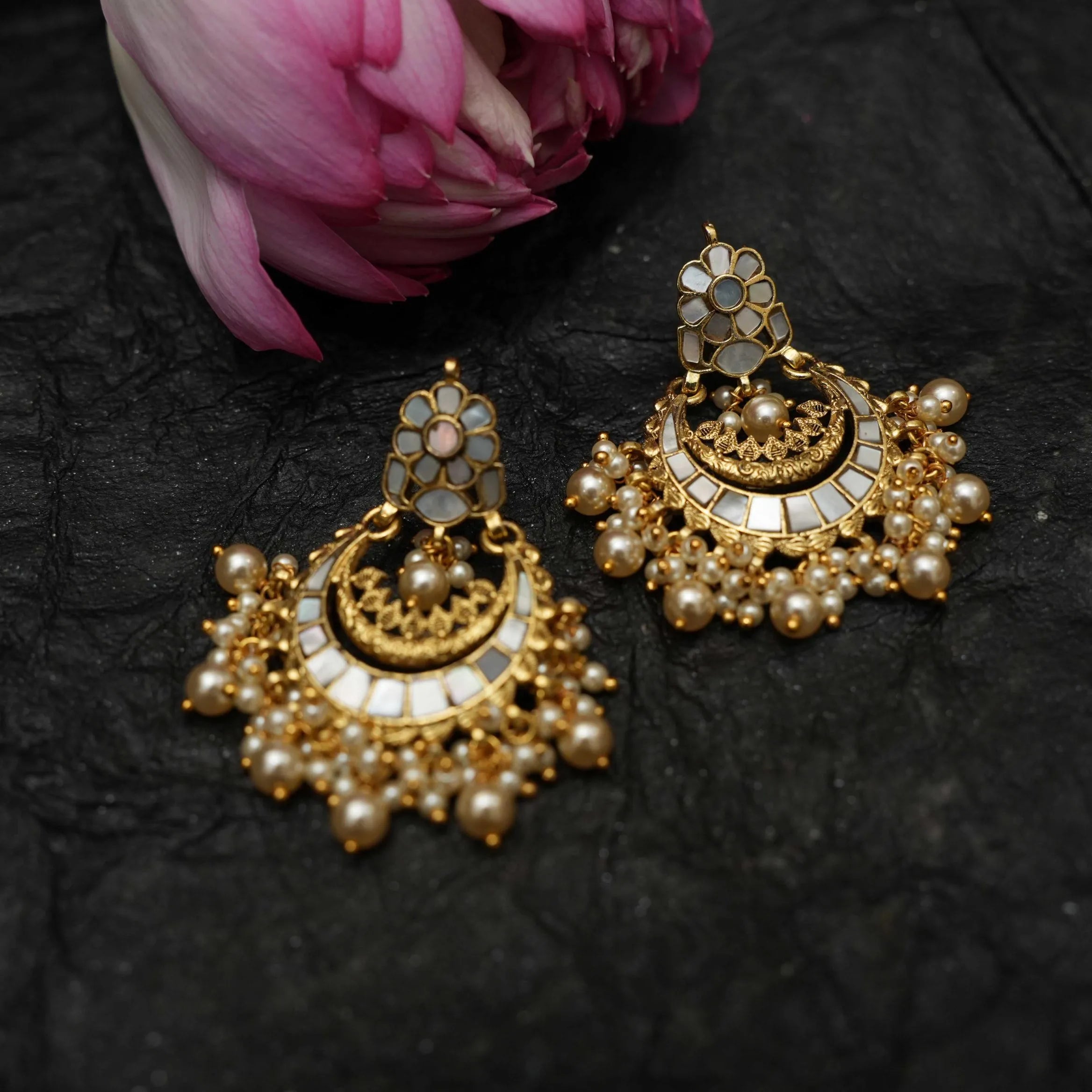Firdaus Polki Chandbali Earrings - Grey
