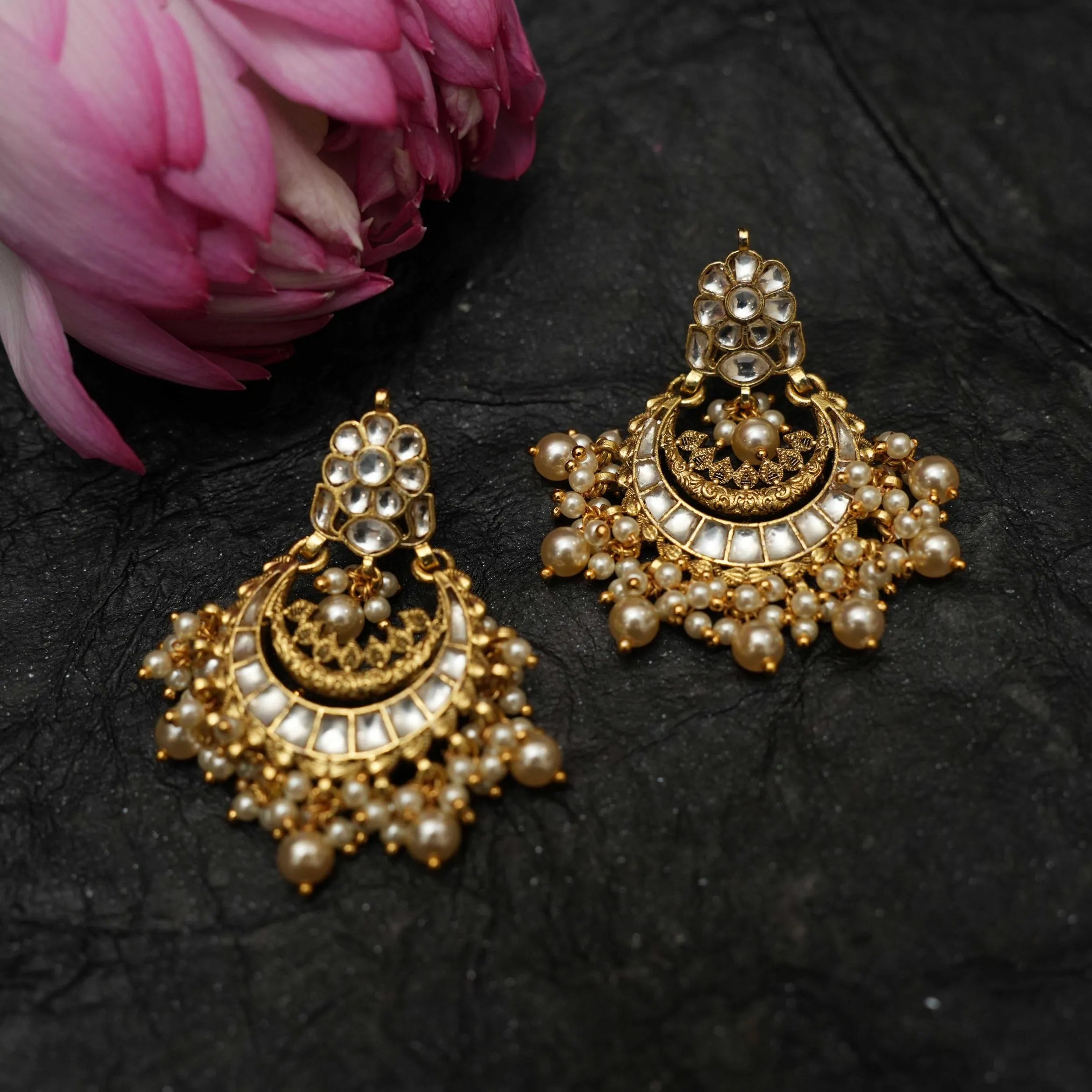 Firdaus Polki Chandbali Earrings - White