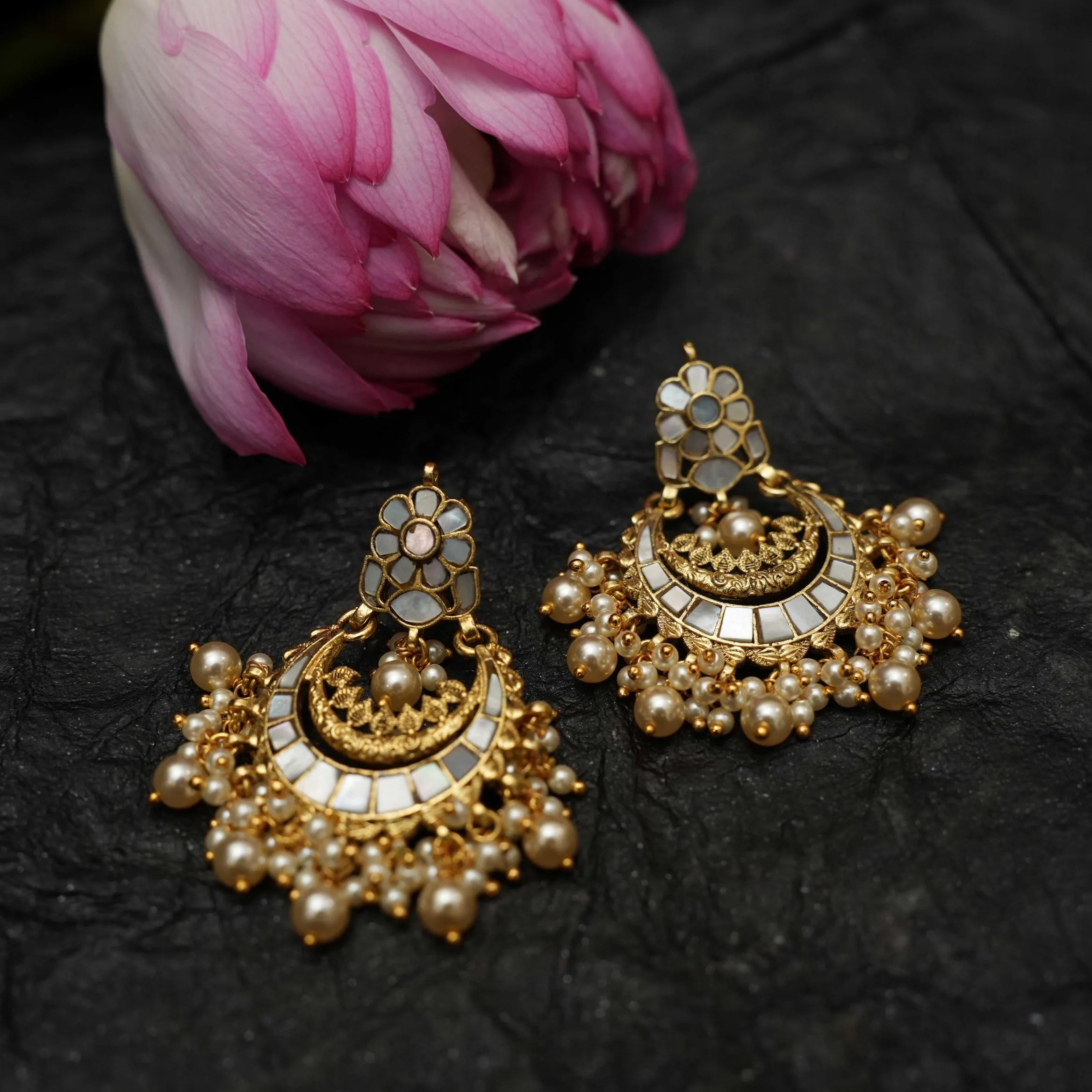 Firdaus Polki Chandbali Earrings - Grey