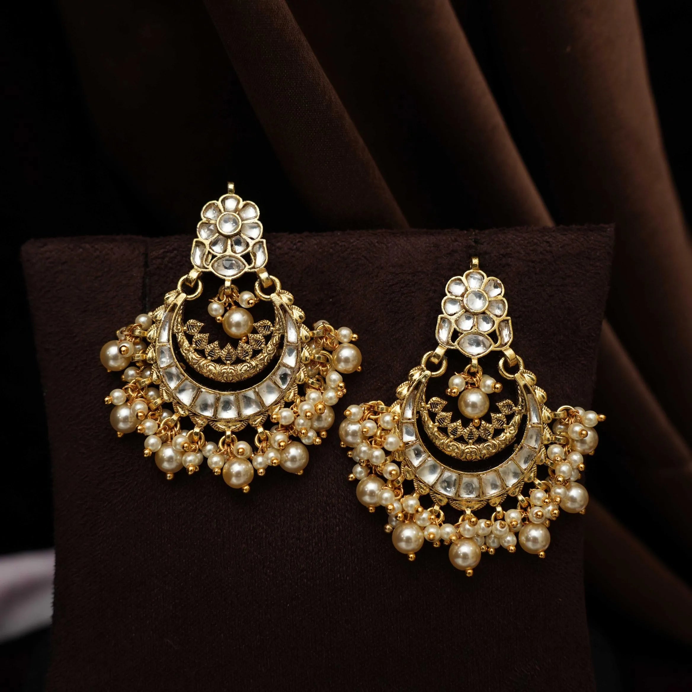 Firdaus Polki Chandbali Earrings - White