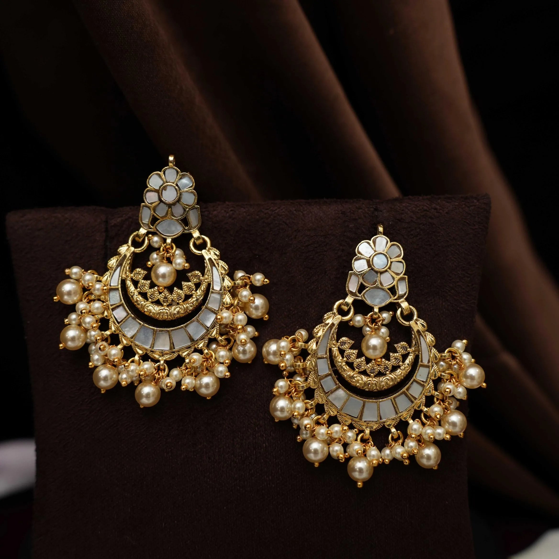 Firdaus Polki Chandbali Earrings - Grey
