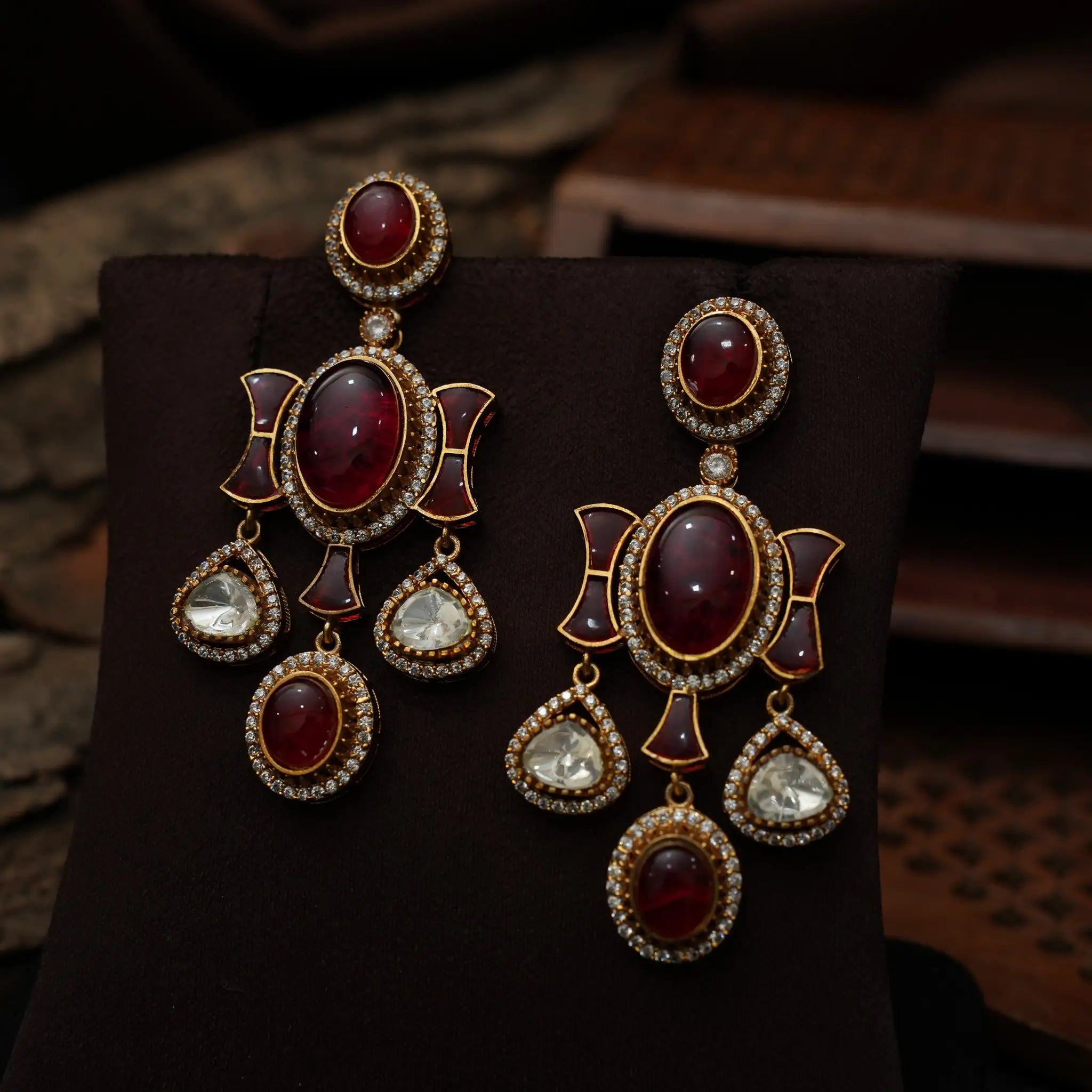 Gajra Polki Earrings - Red