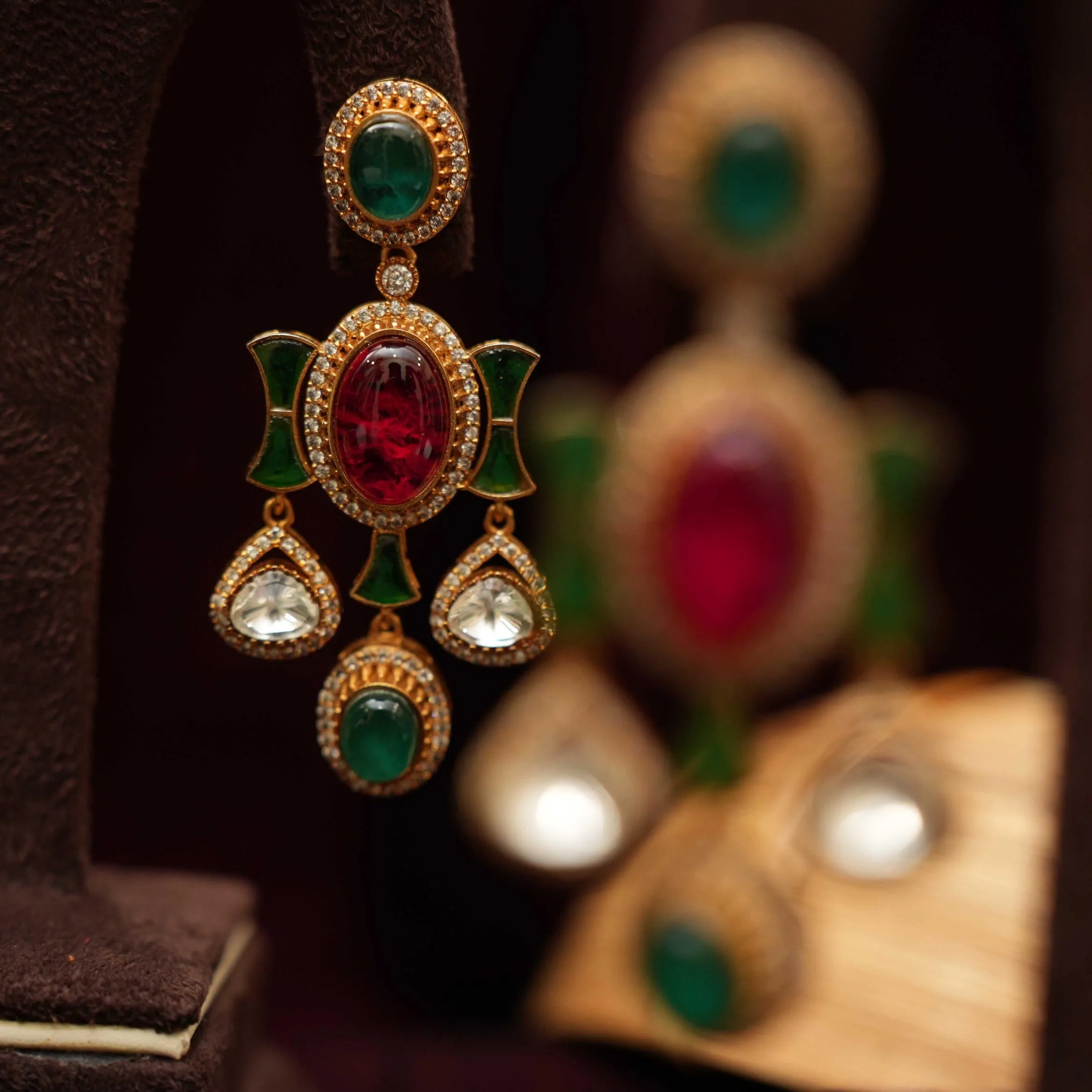 Gajra Polki Earrings - Green & Red - Rimli Boutique