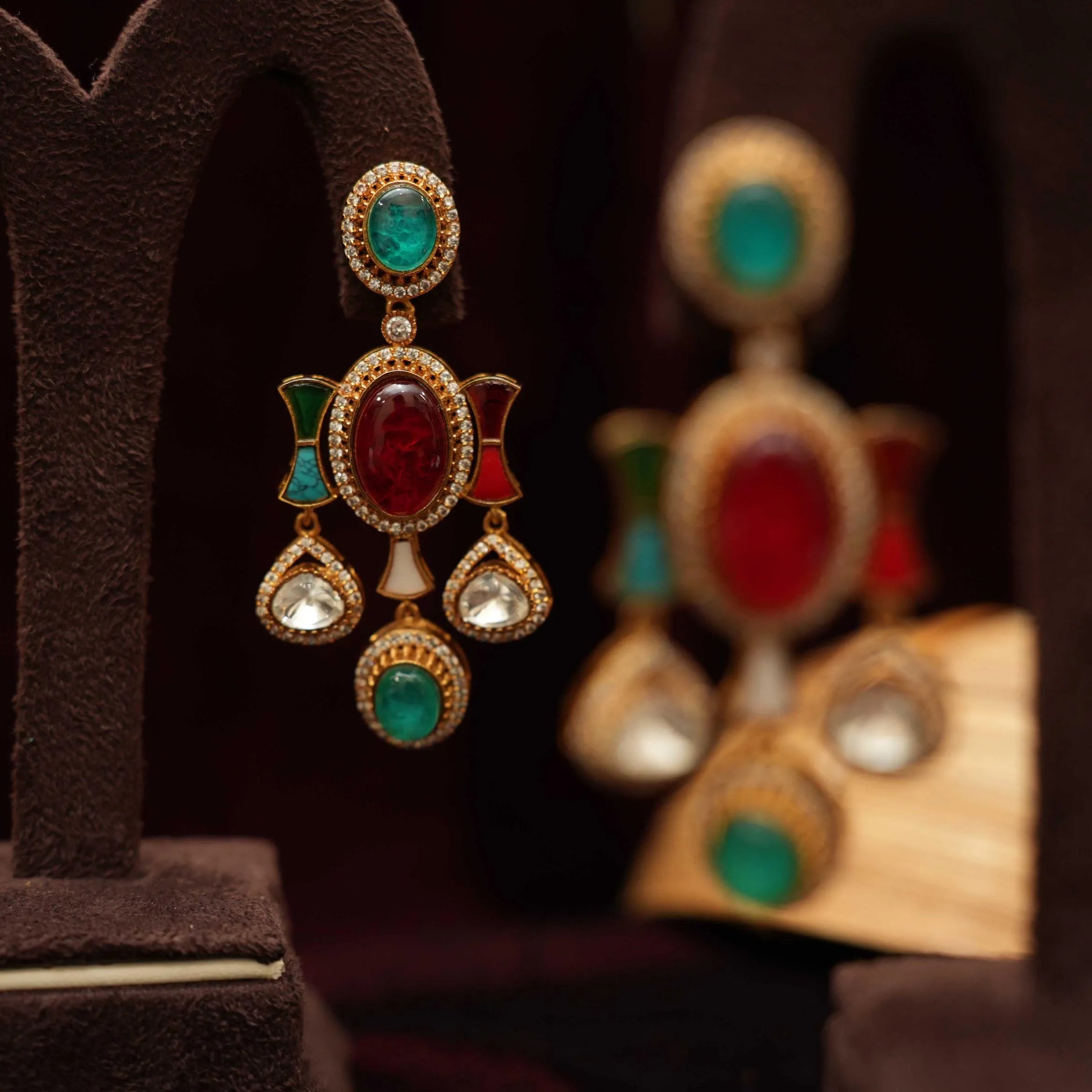 Gajra Polki Earrings - Turquoise & Red - Rimli Boutique