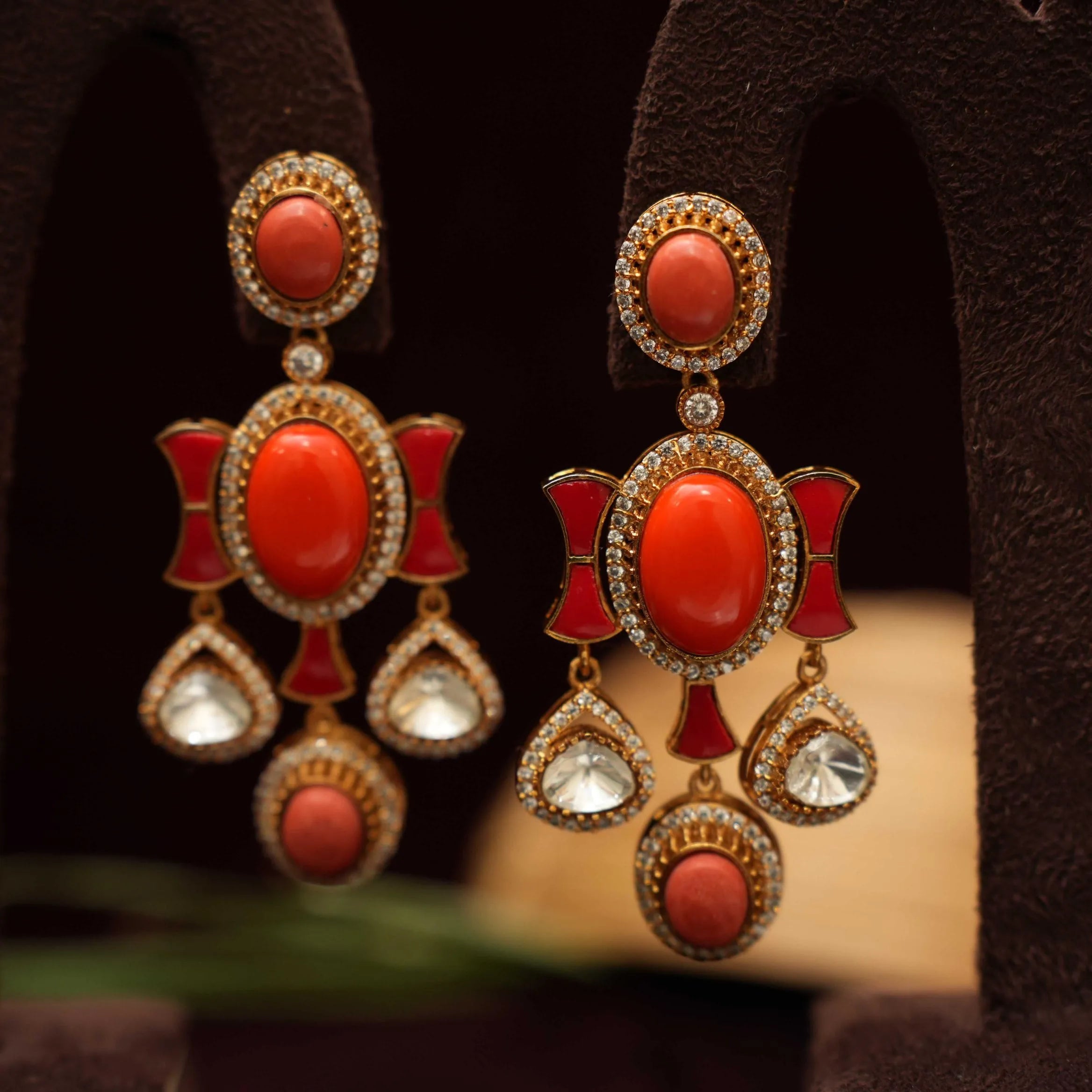 Gajra Polki Earrings - Coral - Rimli Boutique