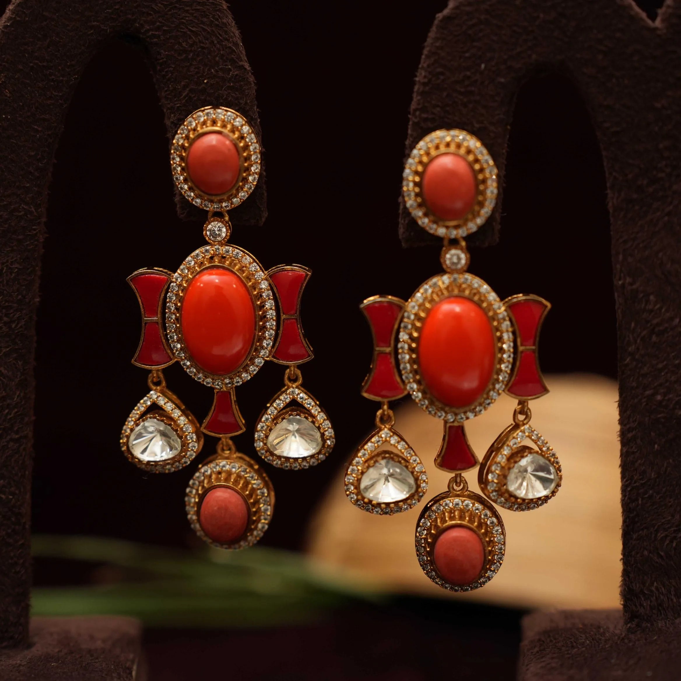 Gajra Polki Earrings - Coral - Rimli Boutique