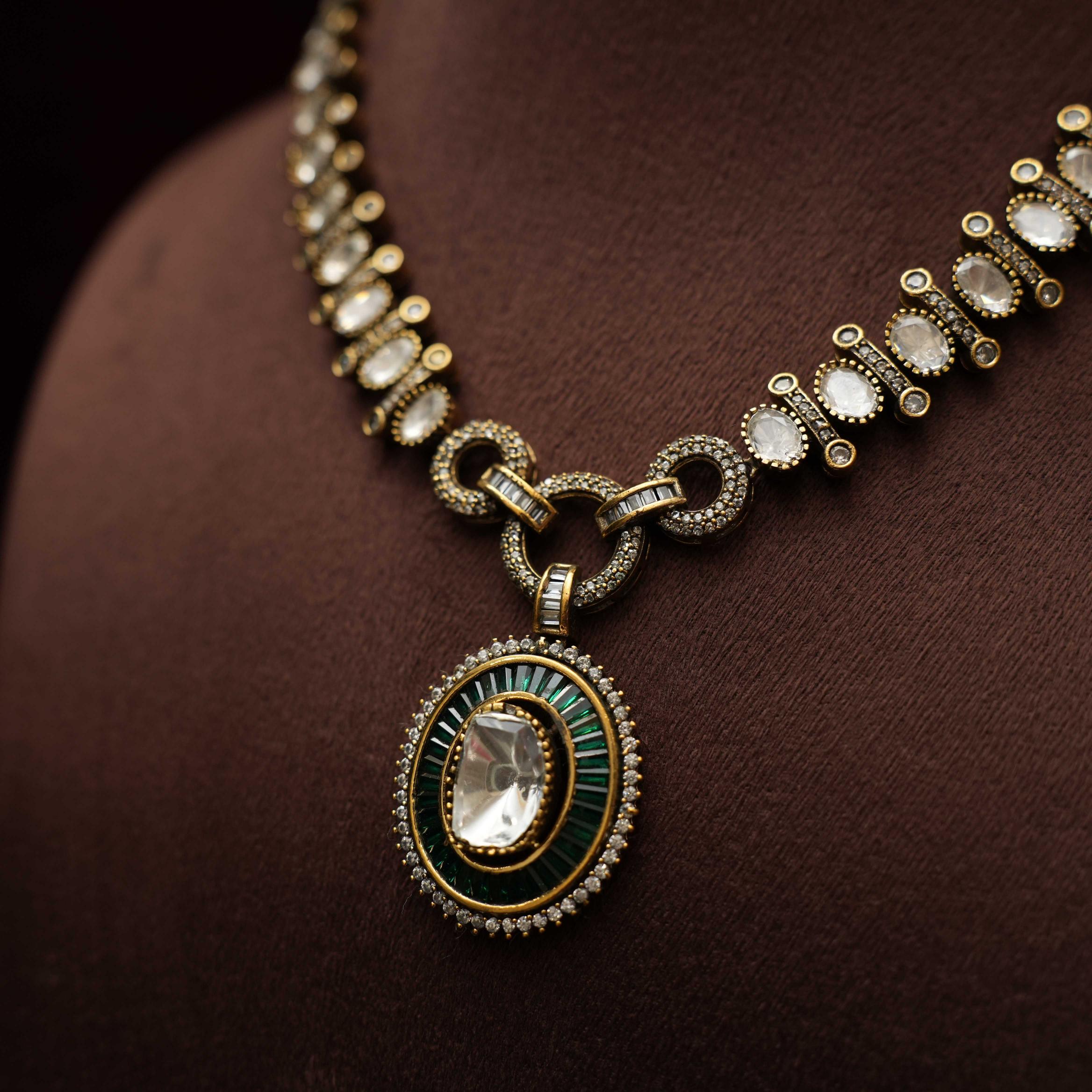 Gajra Victorian Kundan Necklace - Green - Rimli Boutique