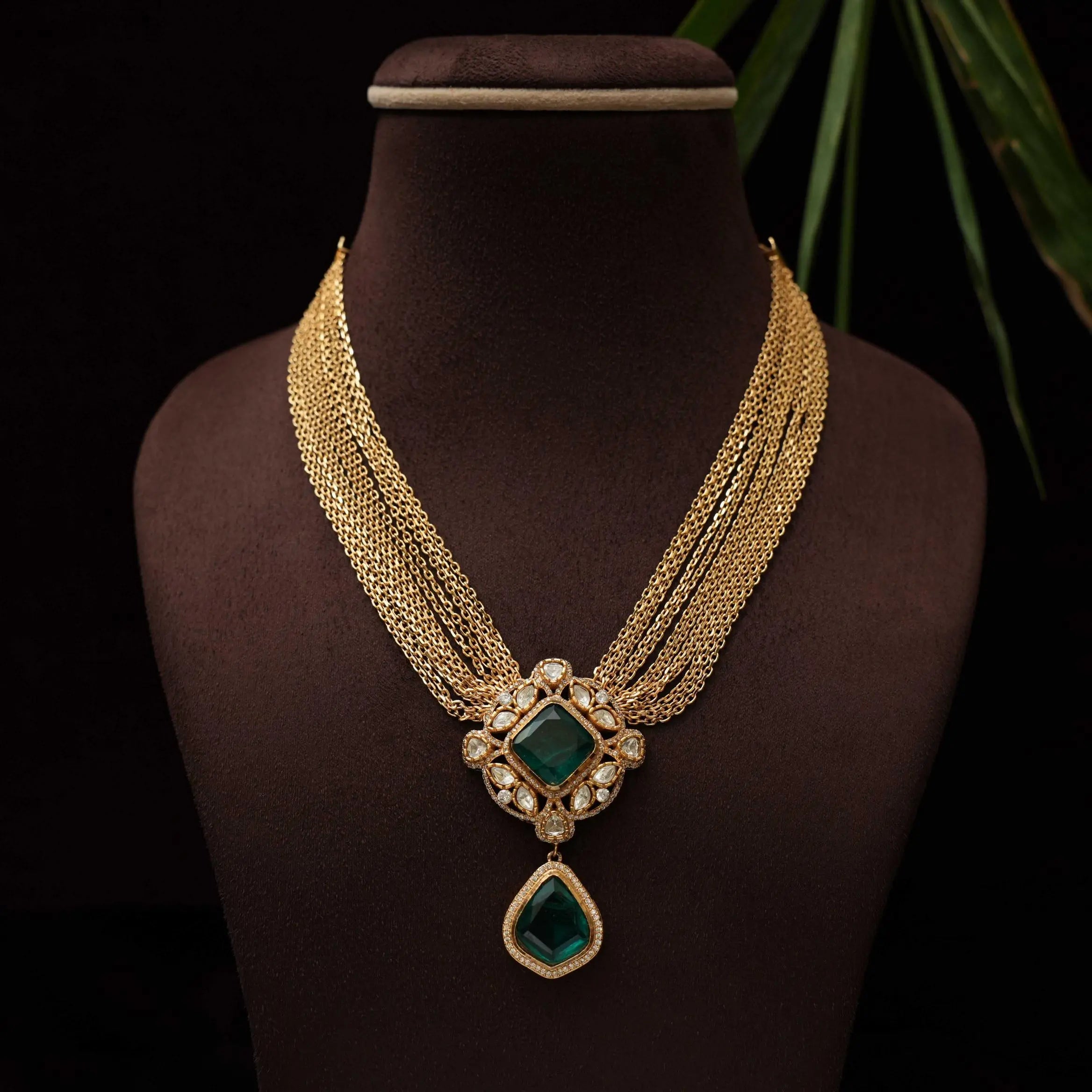 Gatha Polki Necklace - Emerald Green