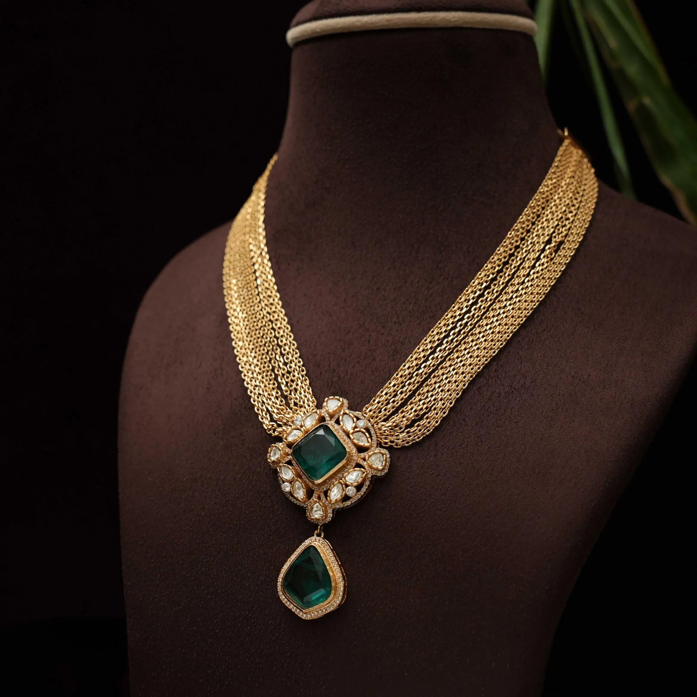 Gatha Polki Necklace - Emerald Green