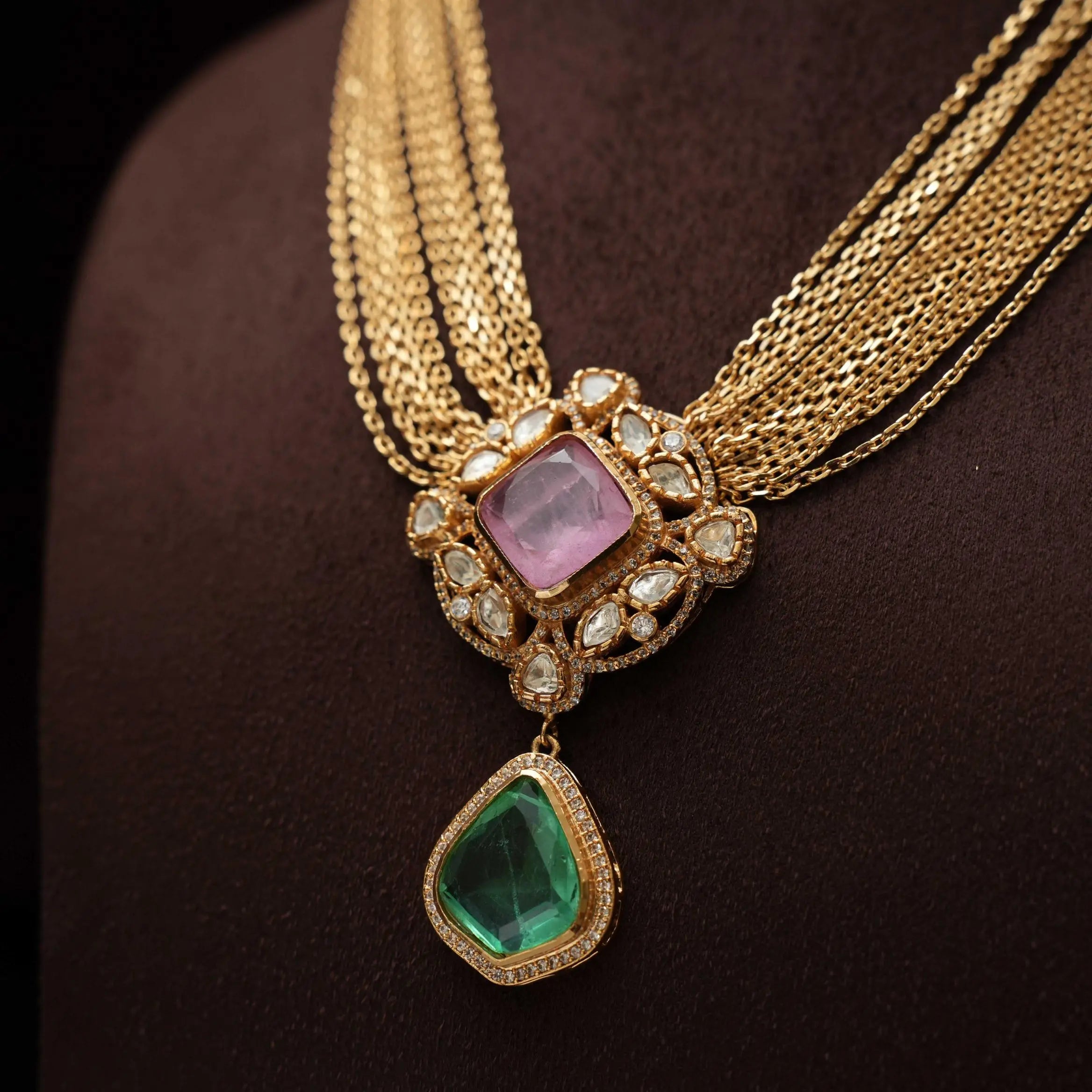 Gatha Polki Necklace - Pastel Pink