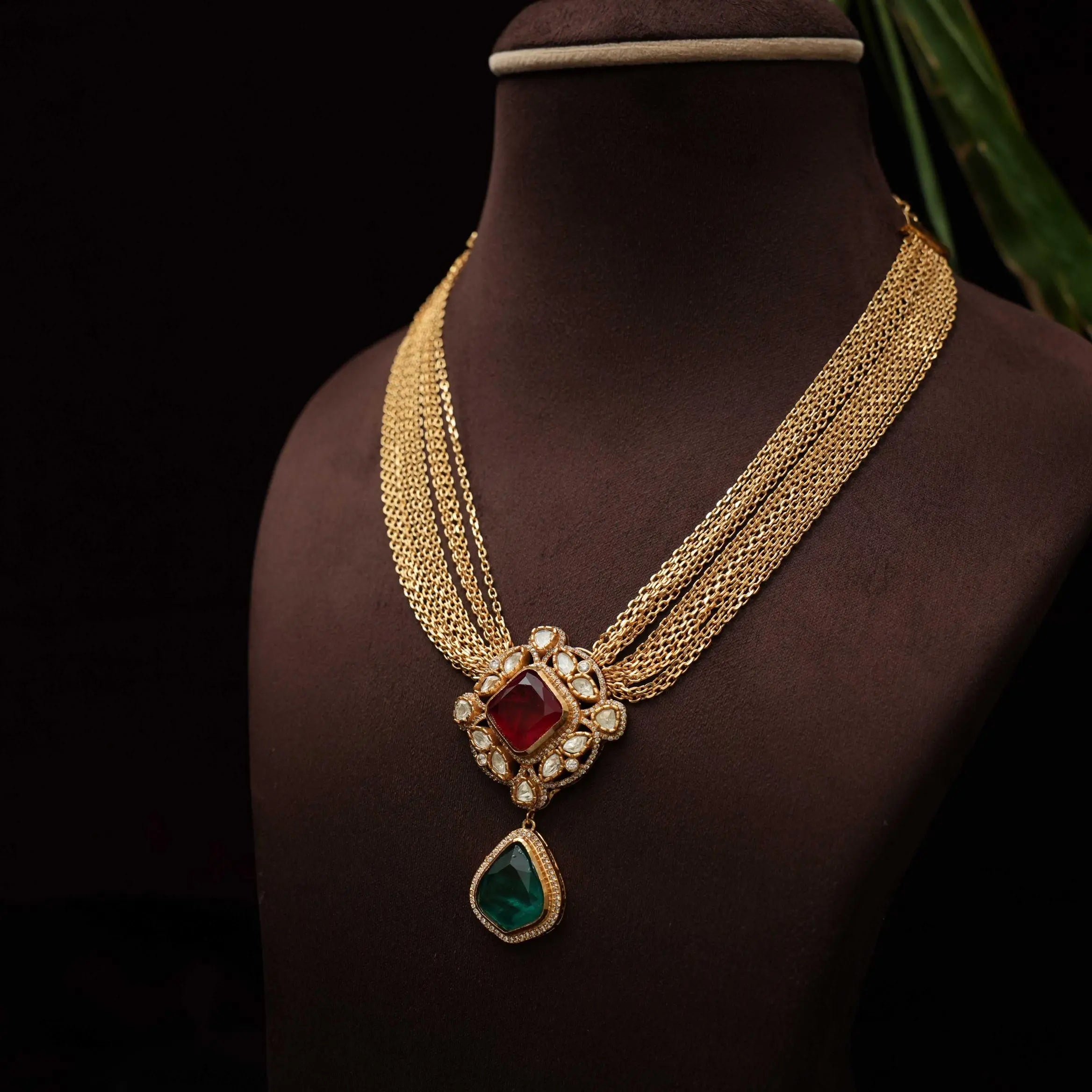 Gatha Polki Necklace - Red & Green