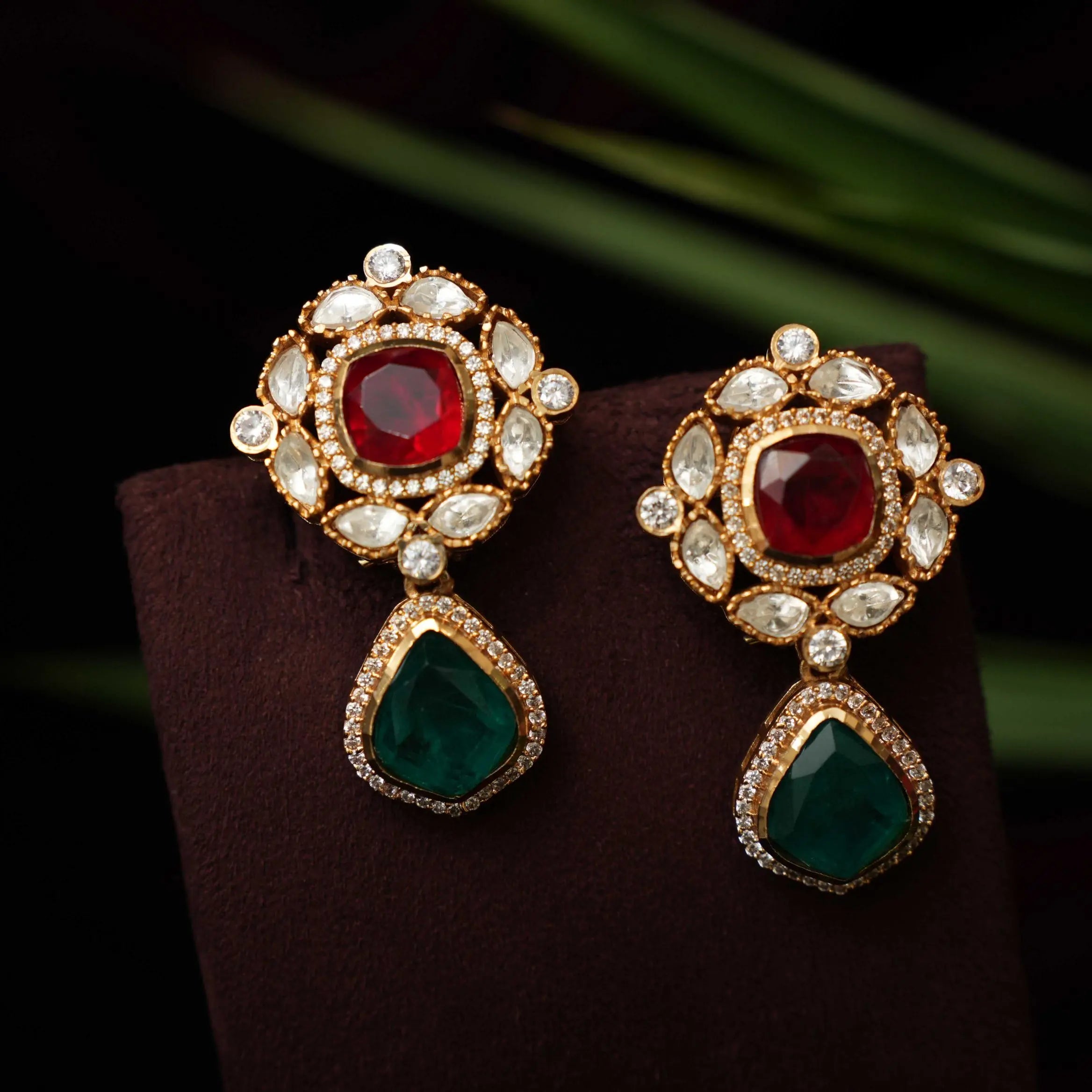 Gatha Polki Necklace - Red & Green