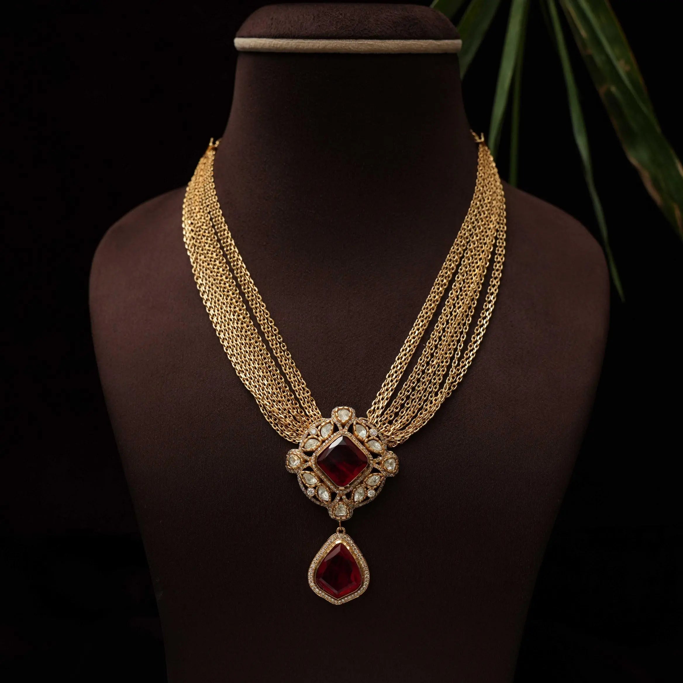 Gatha Polki Necklace - Red