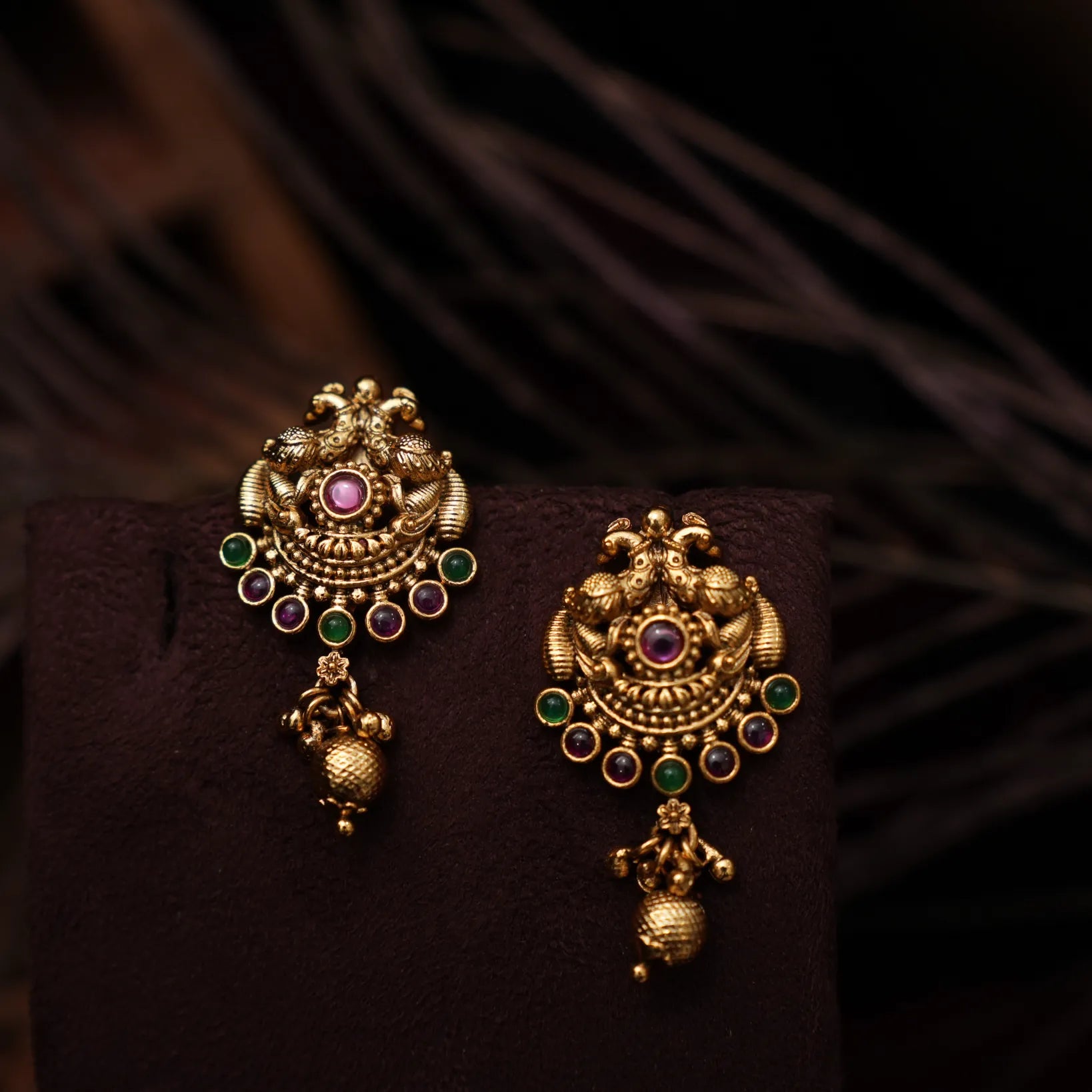 Gauri Antique Ear Stud - Red & Green