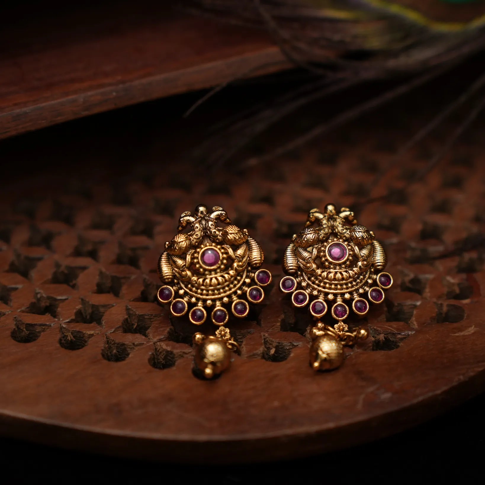 Gauri Antique Ear Stud - Ruby Pink