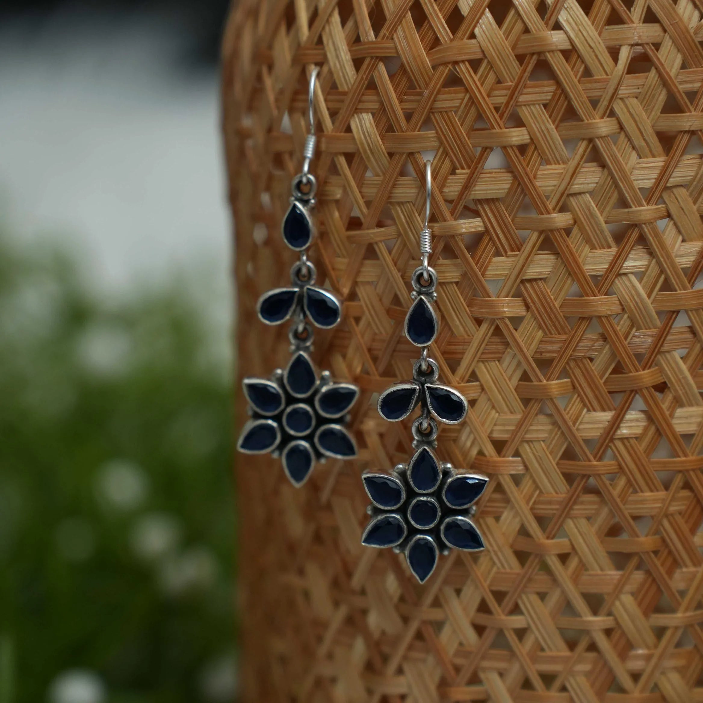 Gaurika Silver Oxidized Hoop Earrings - Blue