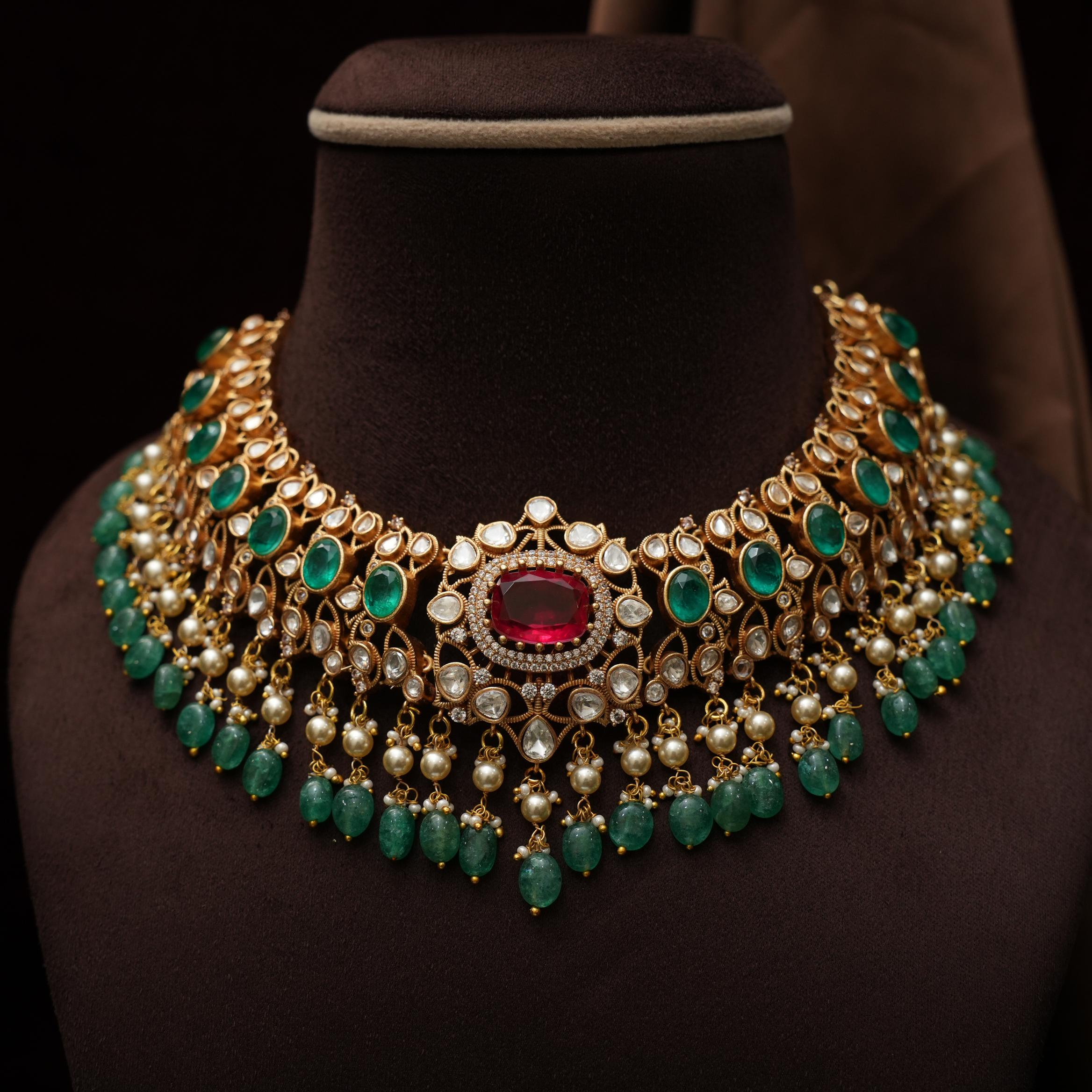 Ginevra Polki Necklace - Reddish Pink