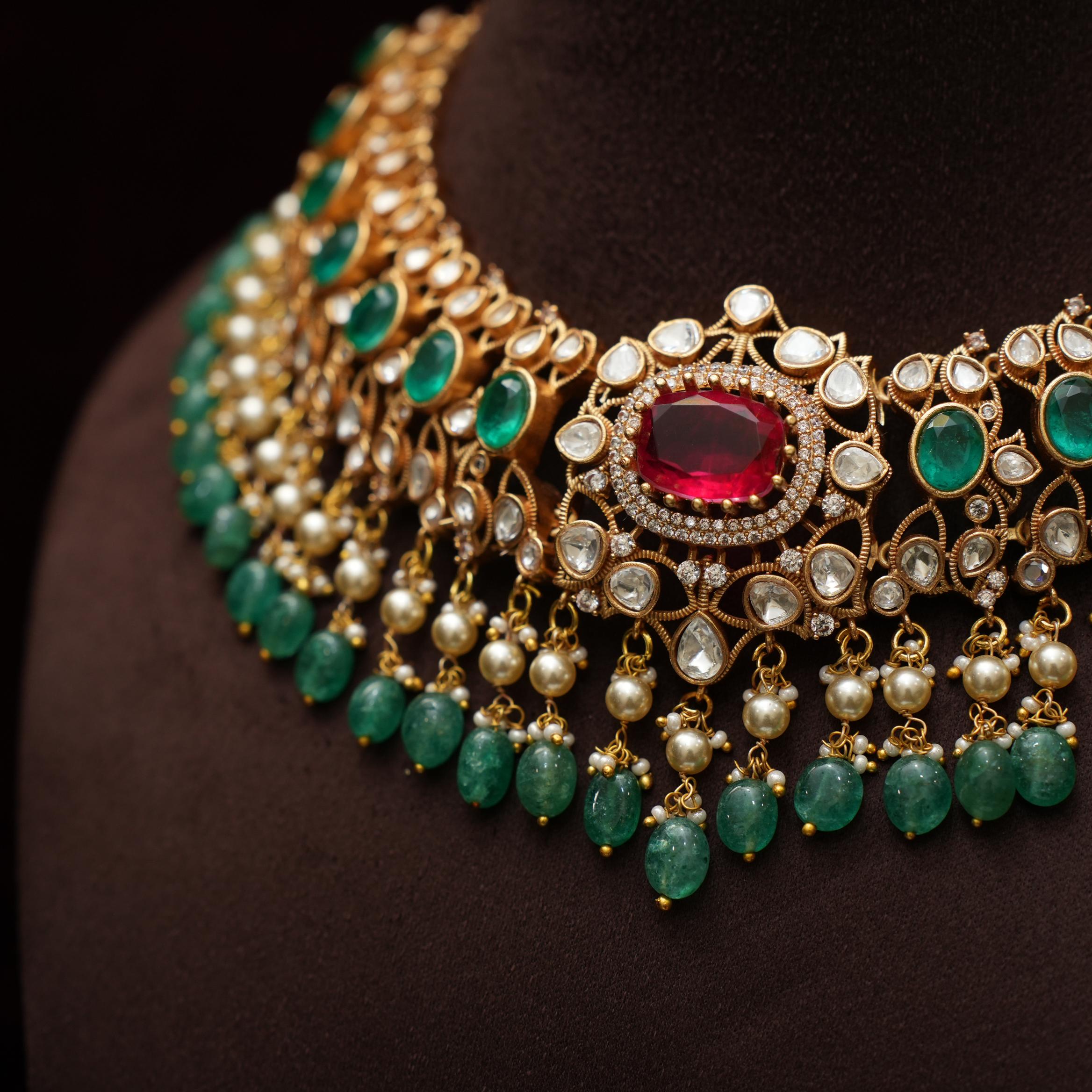 Ginevra Polki Necklace - Reddish Pink