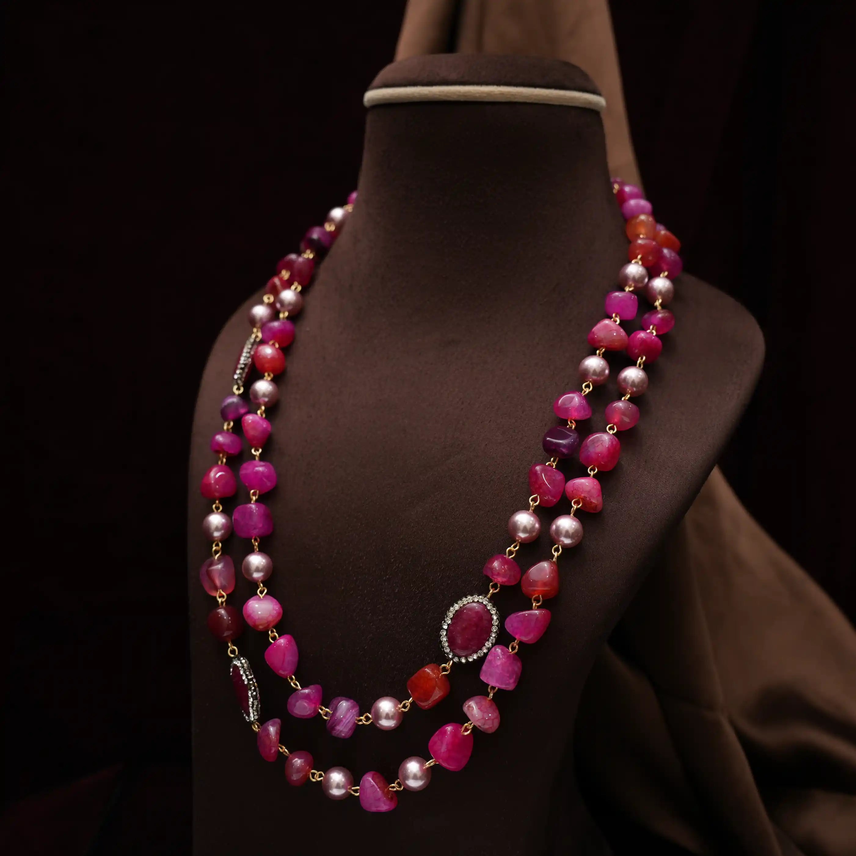 Gopika Beaded Necklace - Fuchsia pink