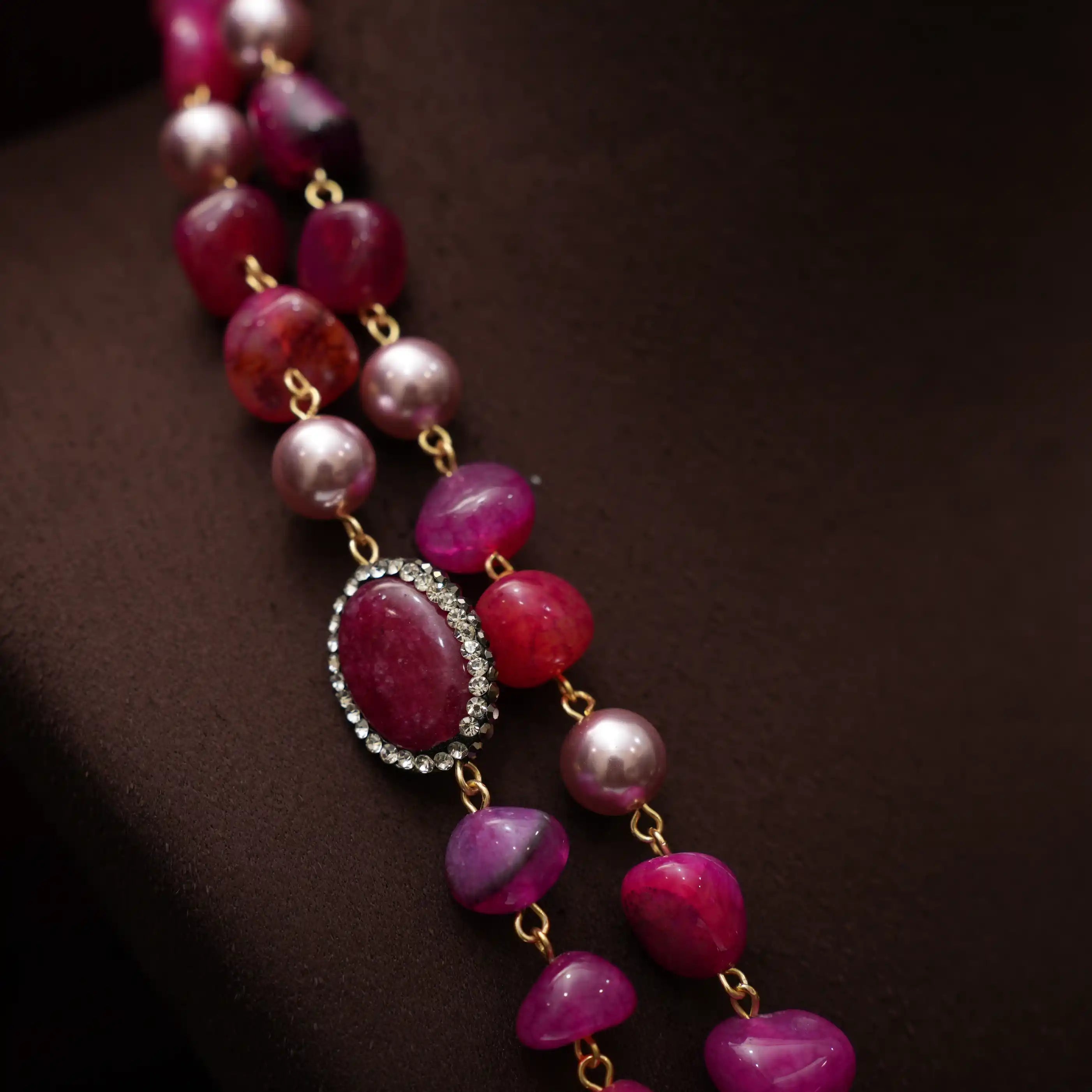 Gopika Beaded Necklace - Fuchsia pink