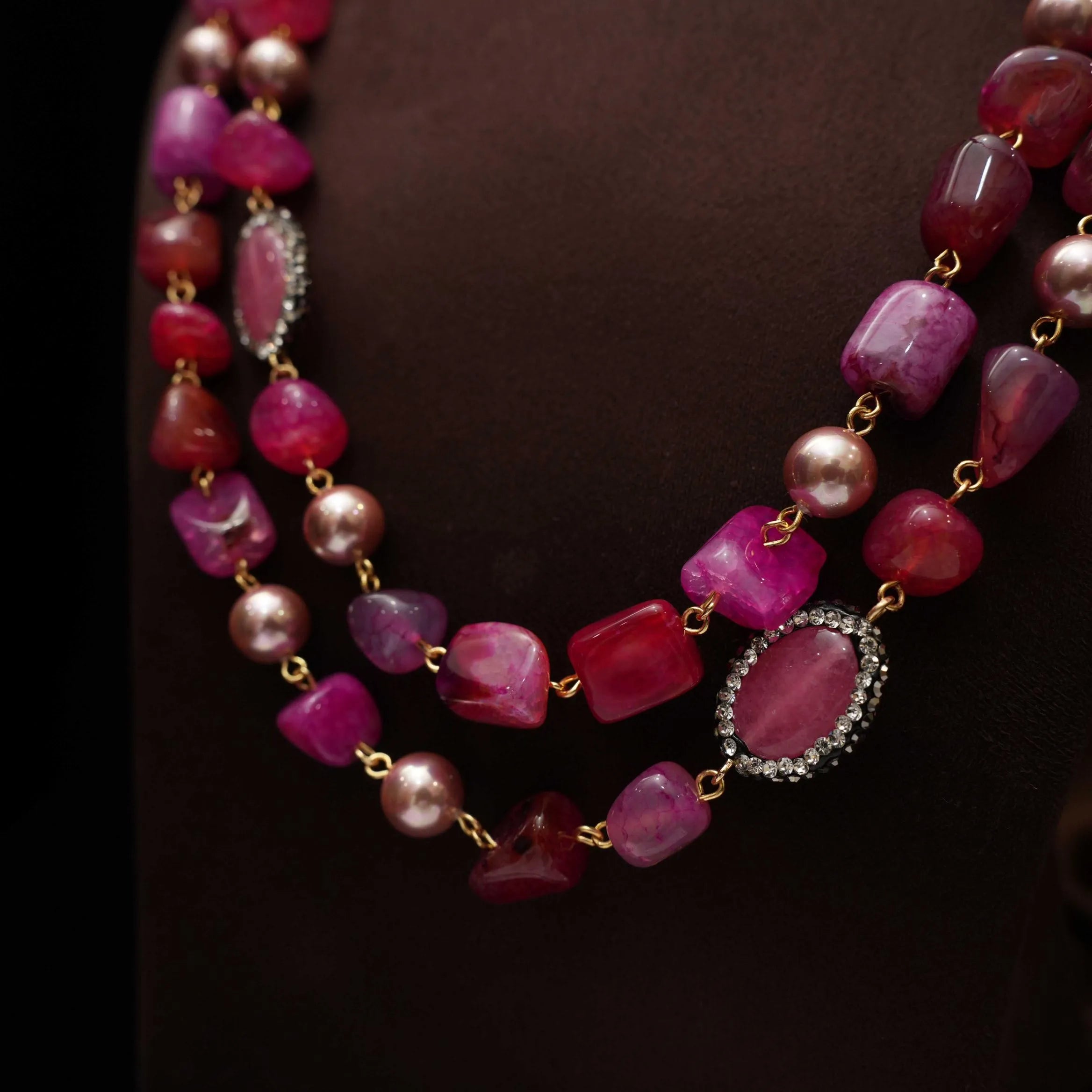 Gopika Beaded Necklace - Magenta