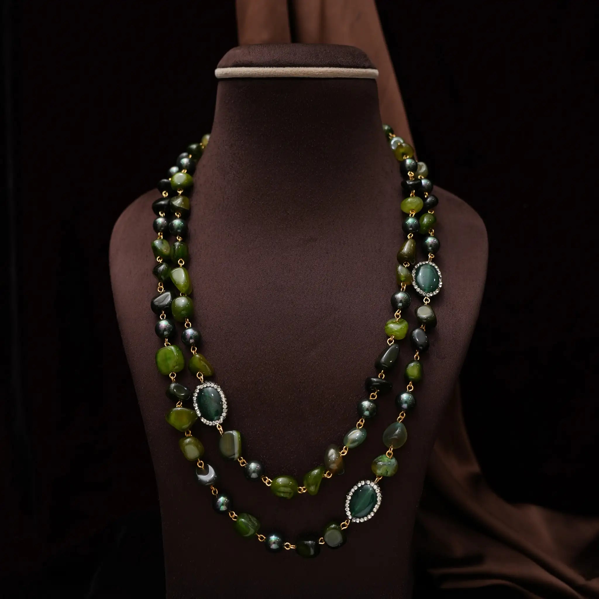 Gopika Beaded Necklace - Olive Green