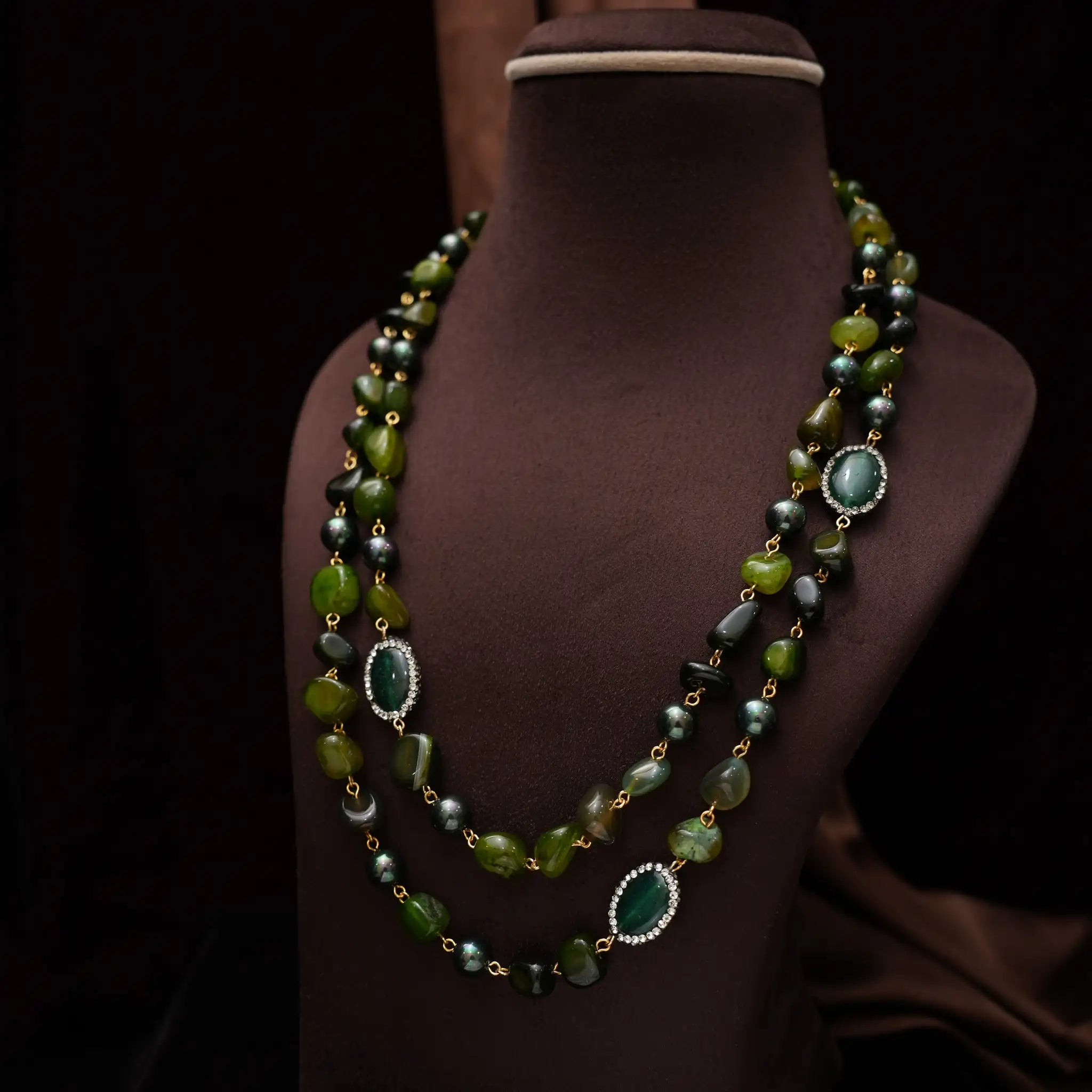 Gopika Beaded Necklace - Olive Green