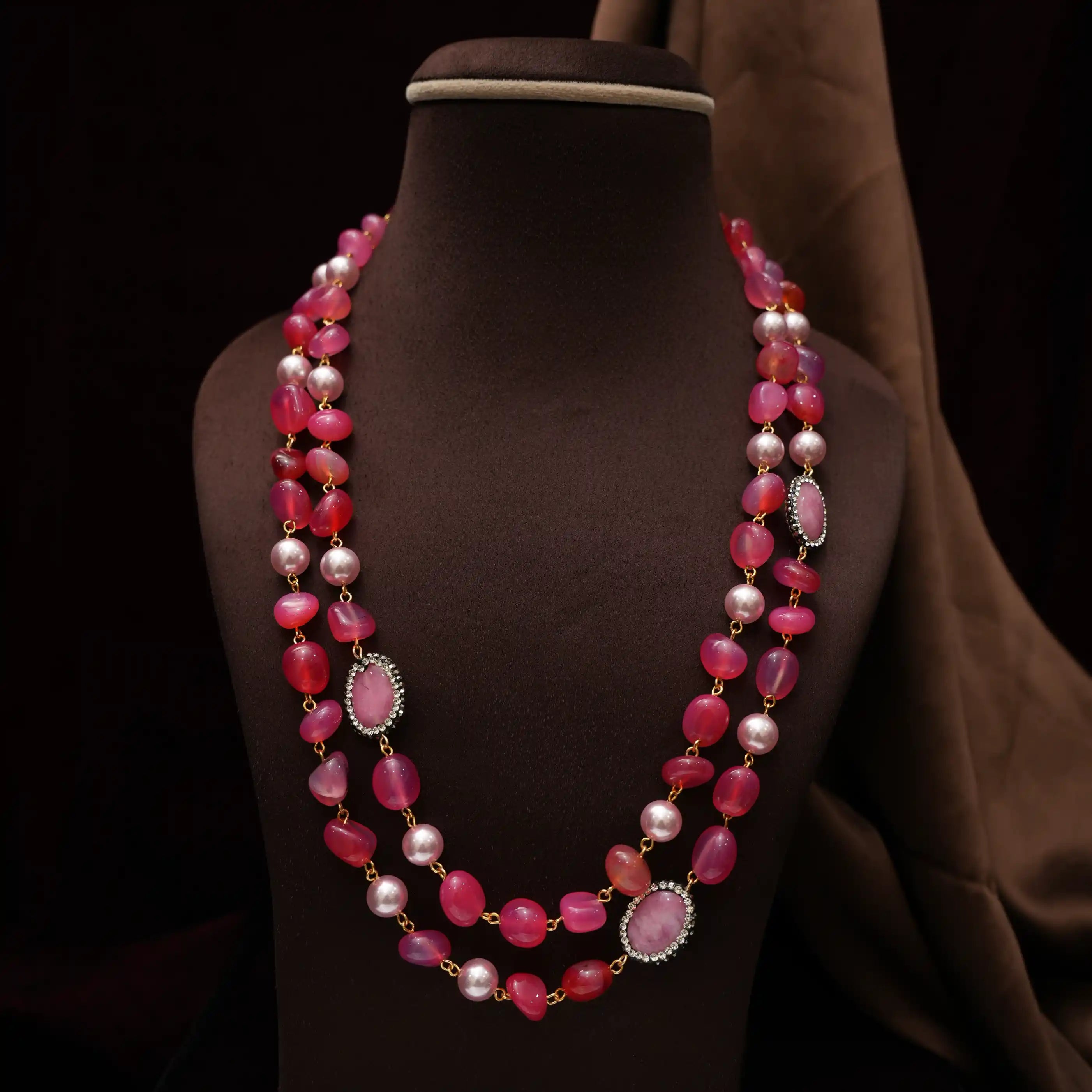 Gopika Beaded Necklace - Rose pink