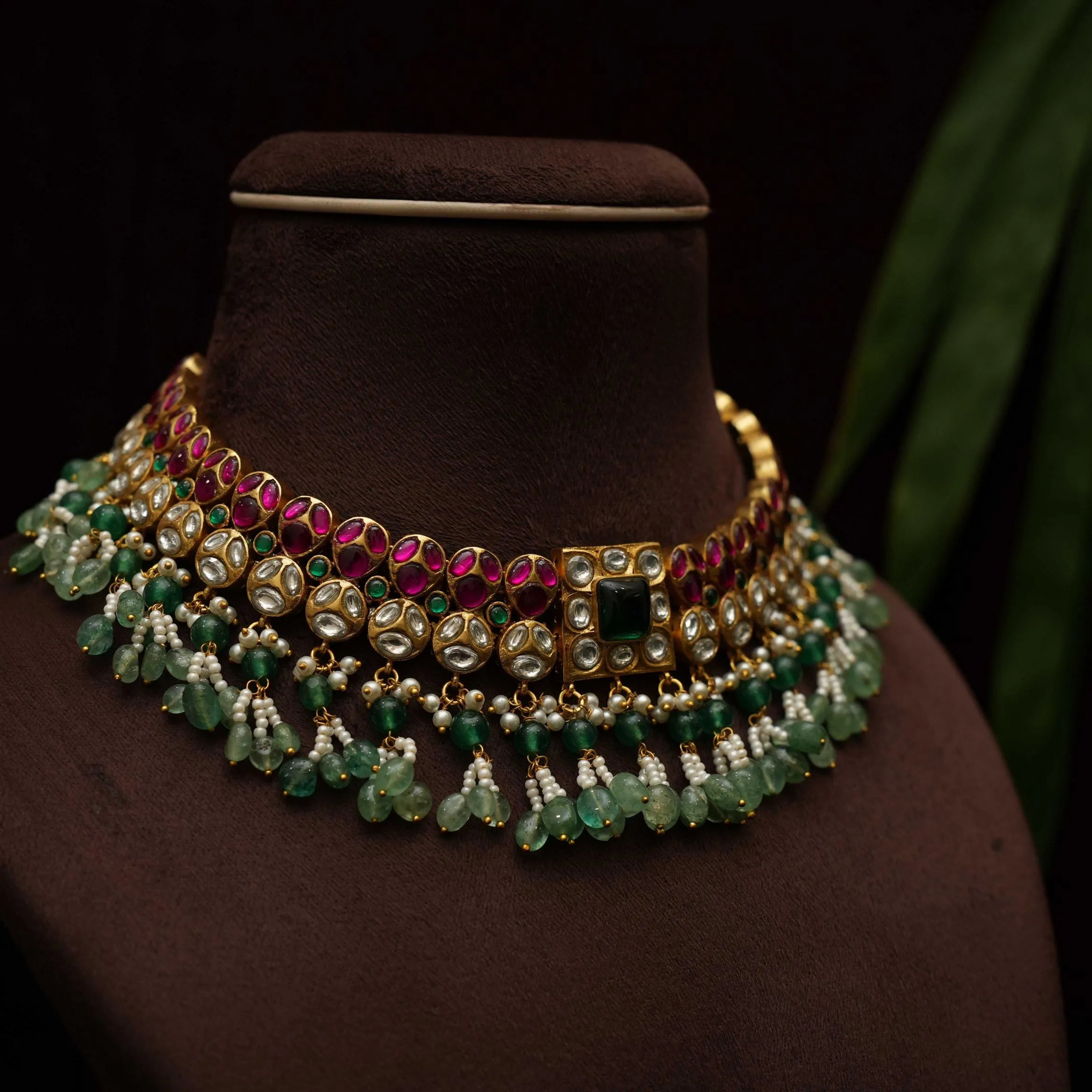 Granth Polki Necklace - Pastel Green