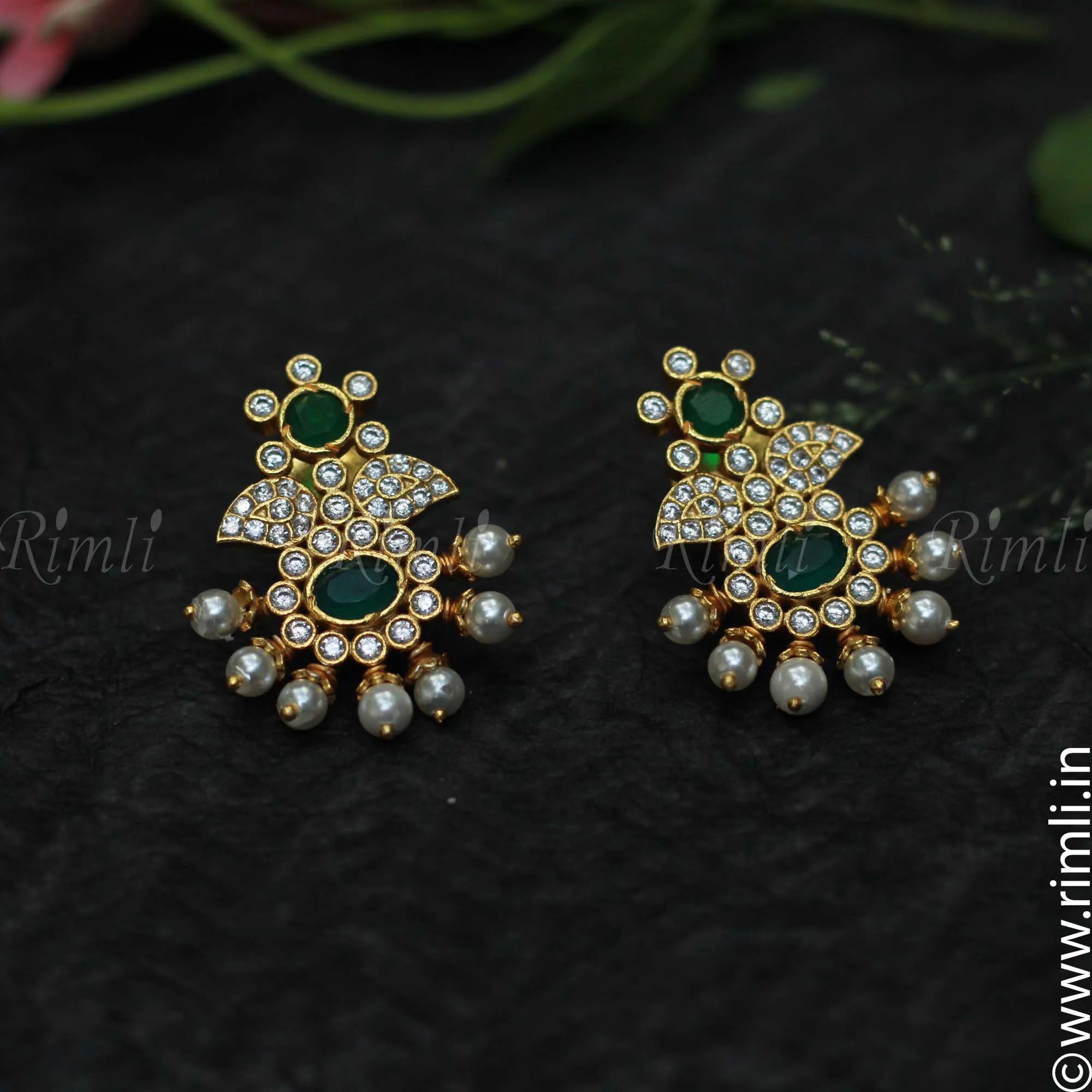 Green Floral Silver Earrings