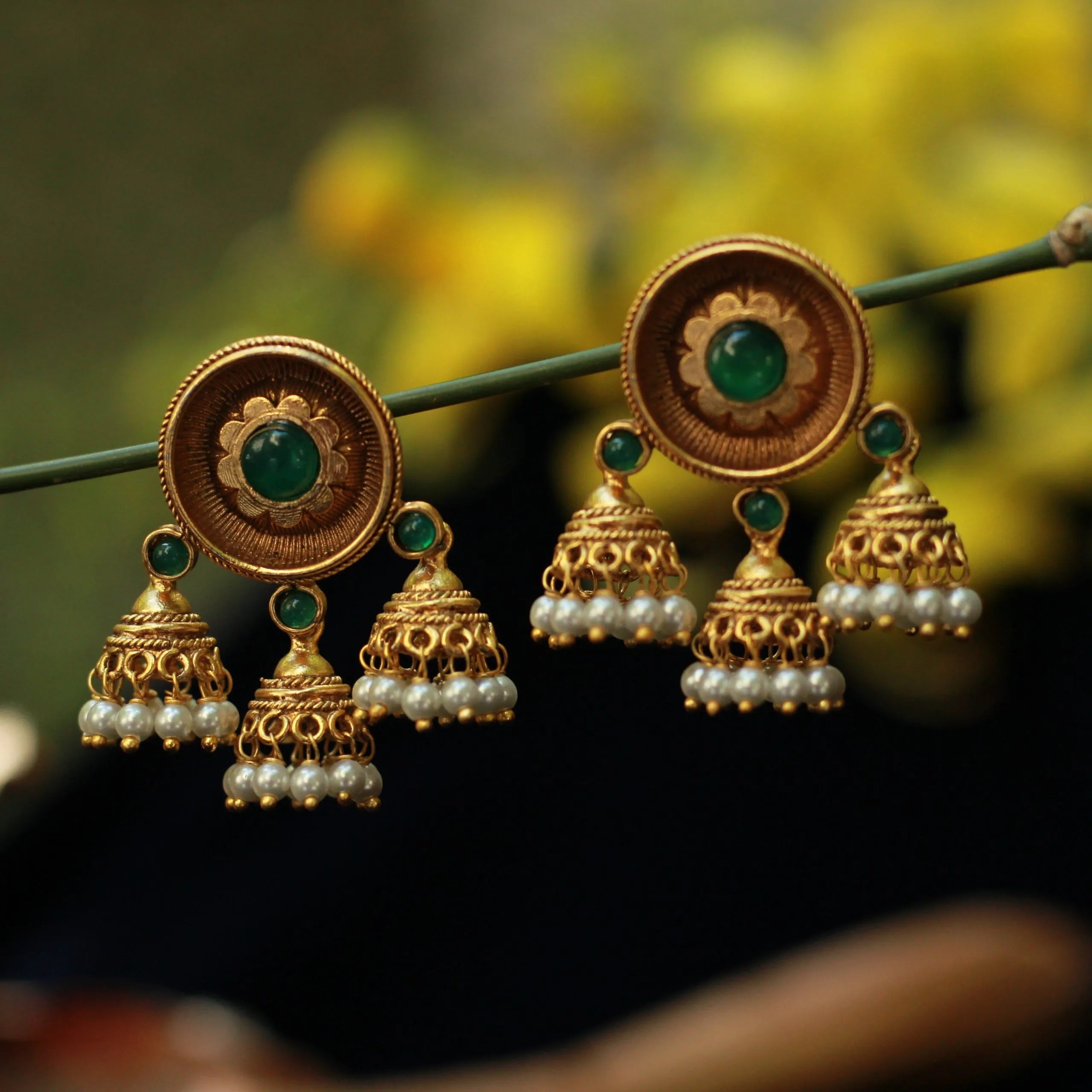 Green Triplet Jhumka