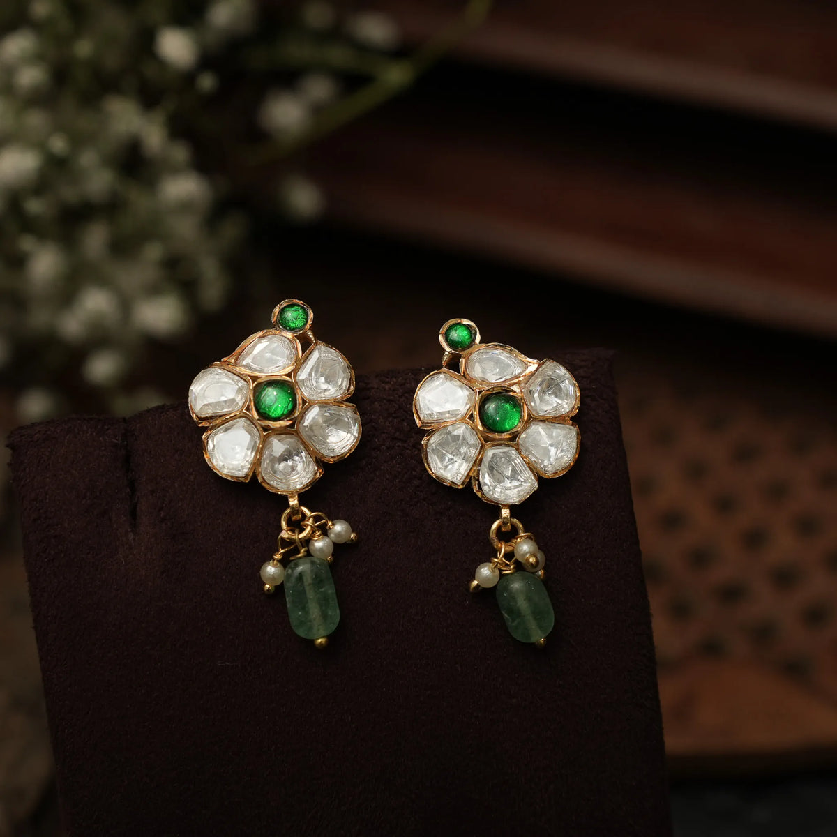 Gunavati Polki Ear Stud - Green