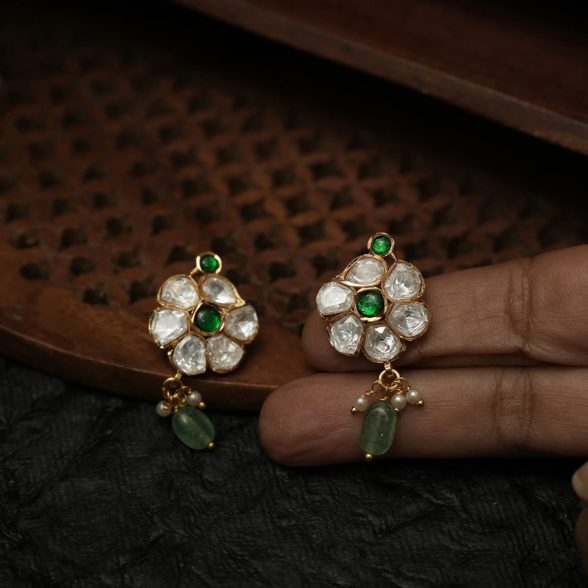 Gunavati Polki Ear Stud - Green