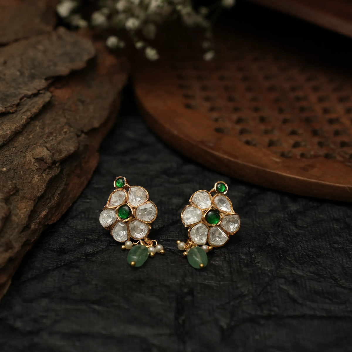 Gunavati Polki Ear Stud - Green