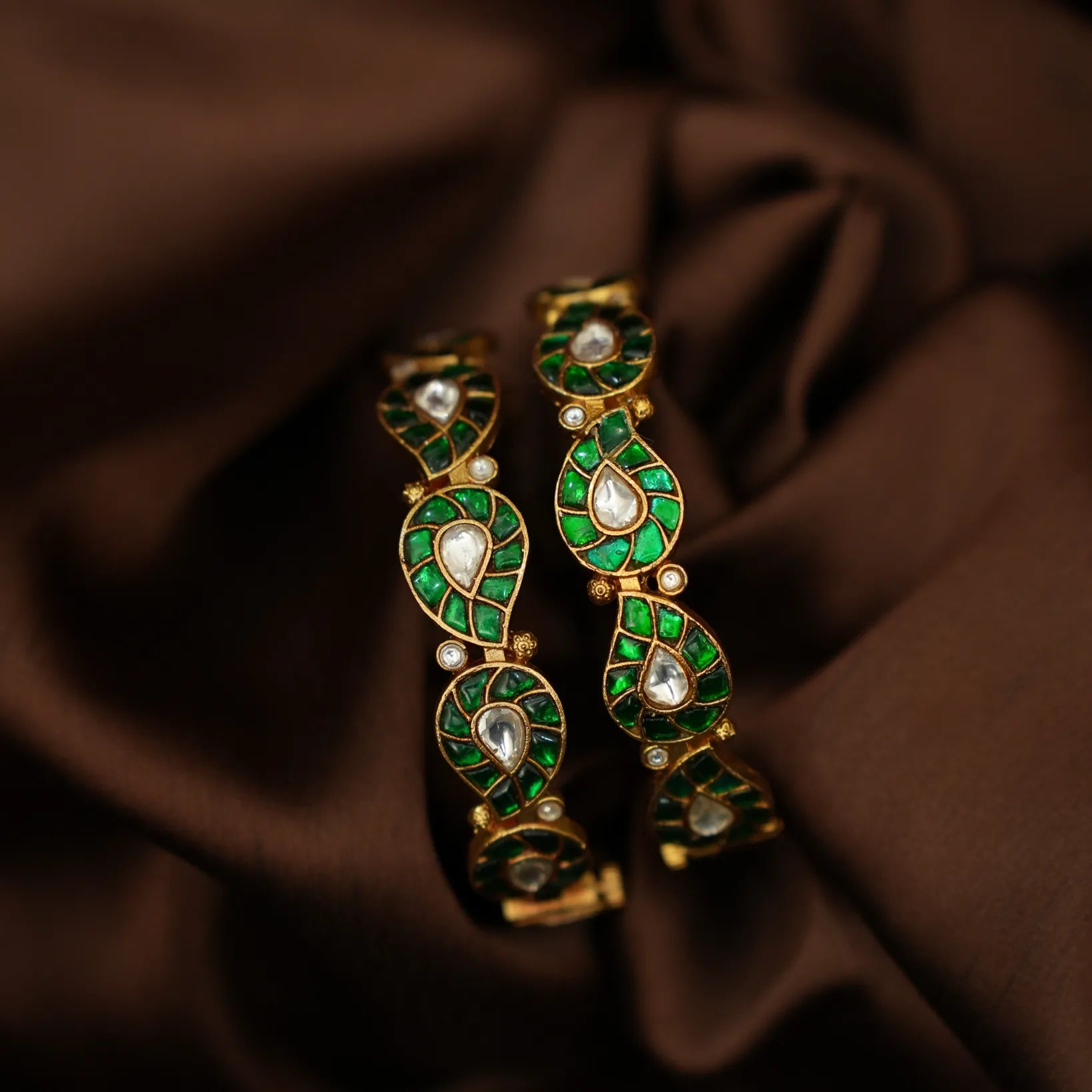 Gyanvi Polki Bangles - Green