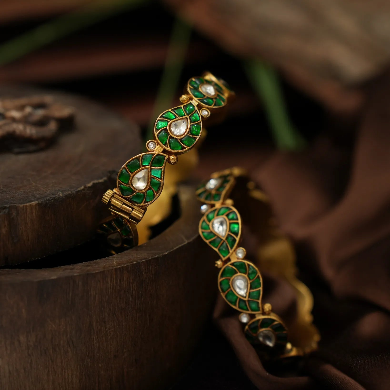 Gyanvi Polki Bangles - Green