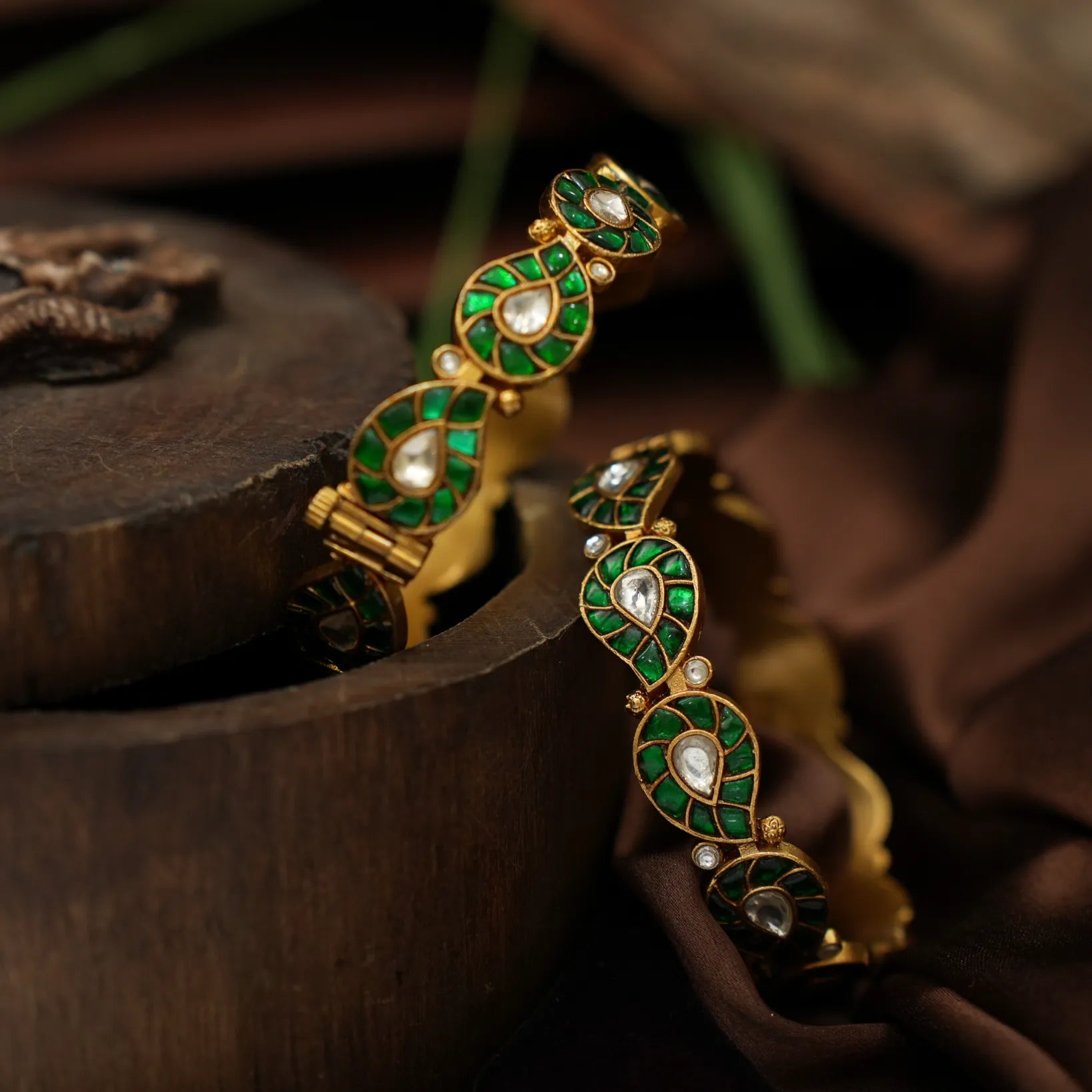 Gyanvi Polki Bangles - Green