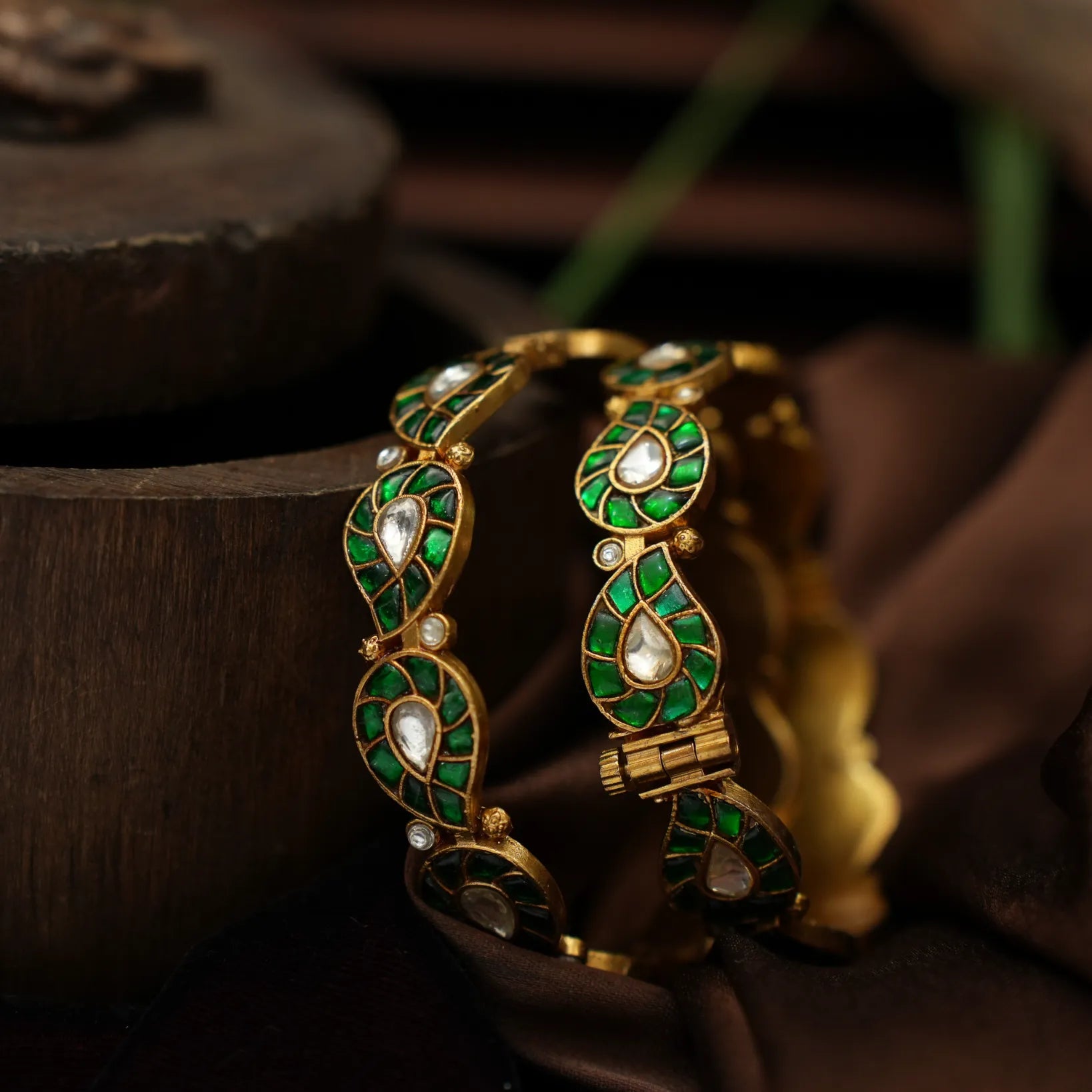 Gyanvi Polki Bangles - Green