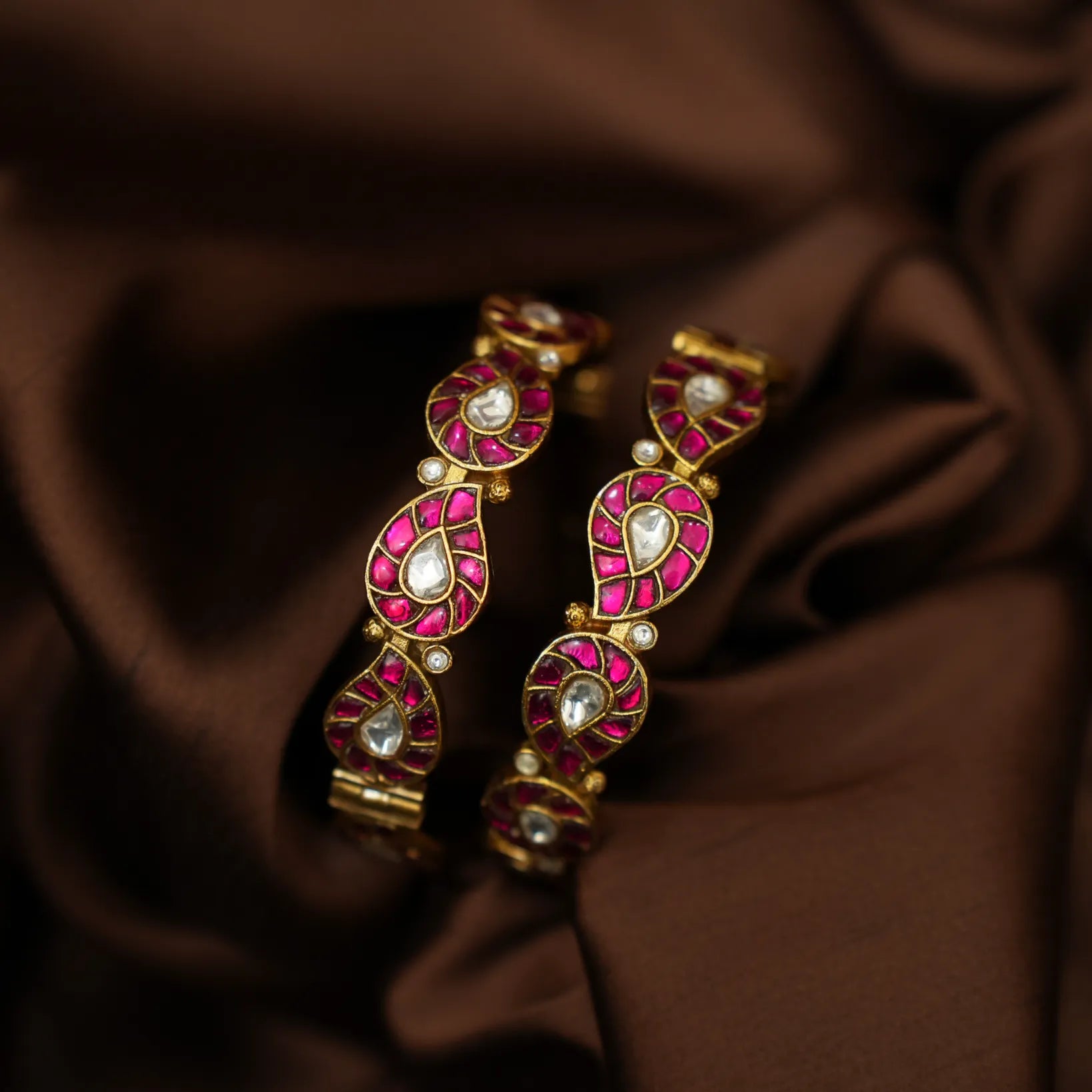 Gyanvi Polki Bangles - Reddish Pink