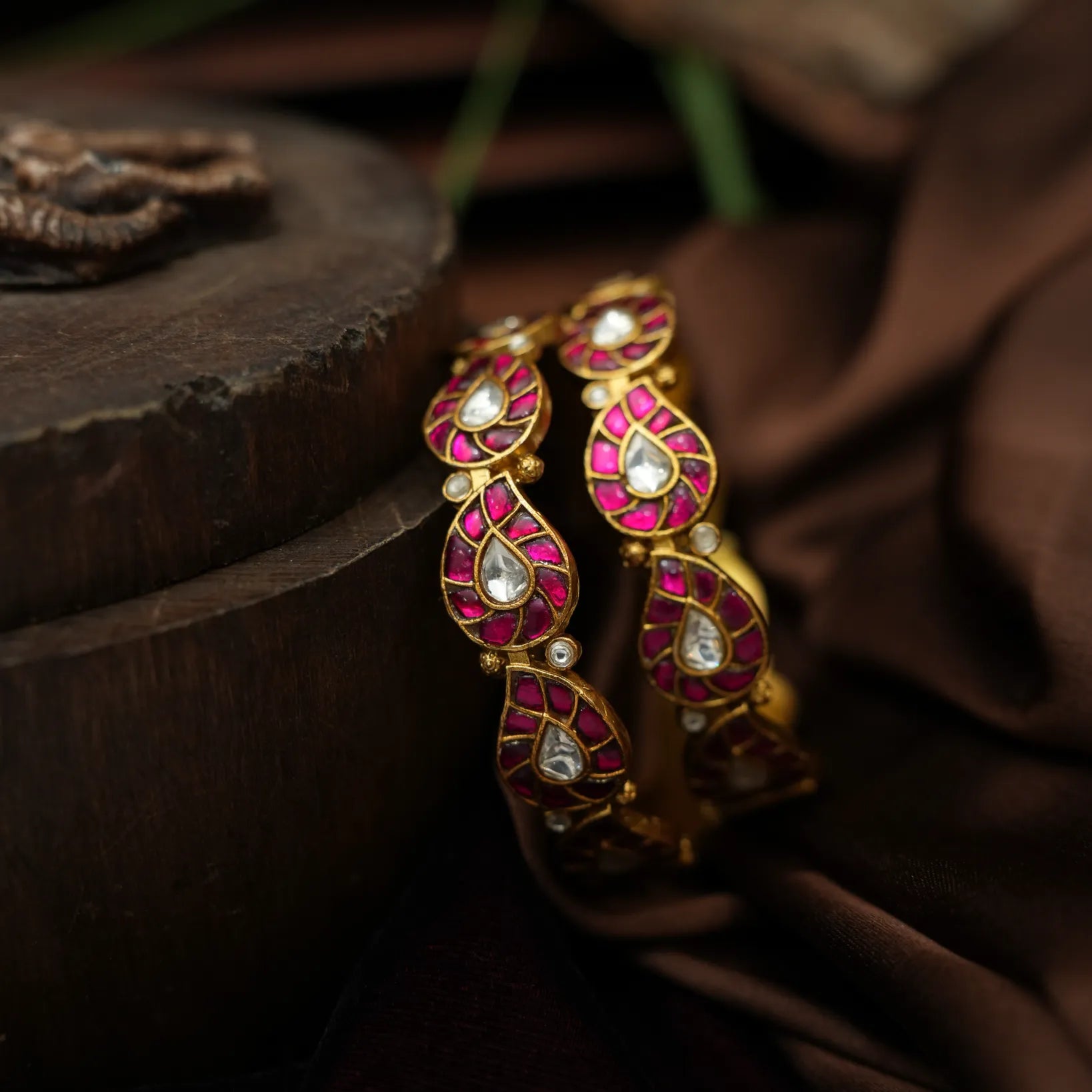 Gyanvi Polki Bangles - Reddish Pink