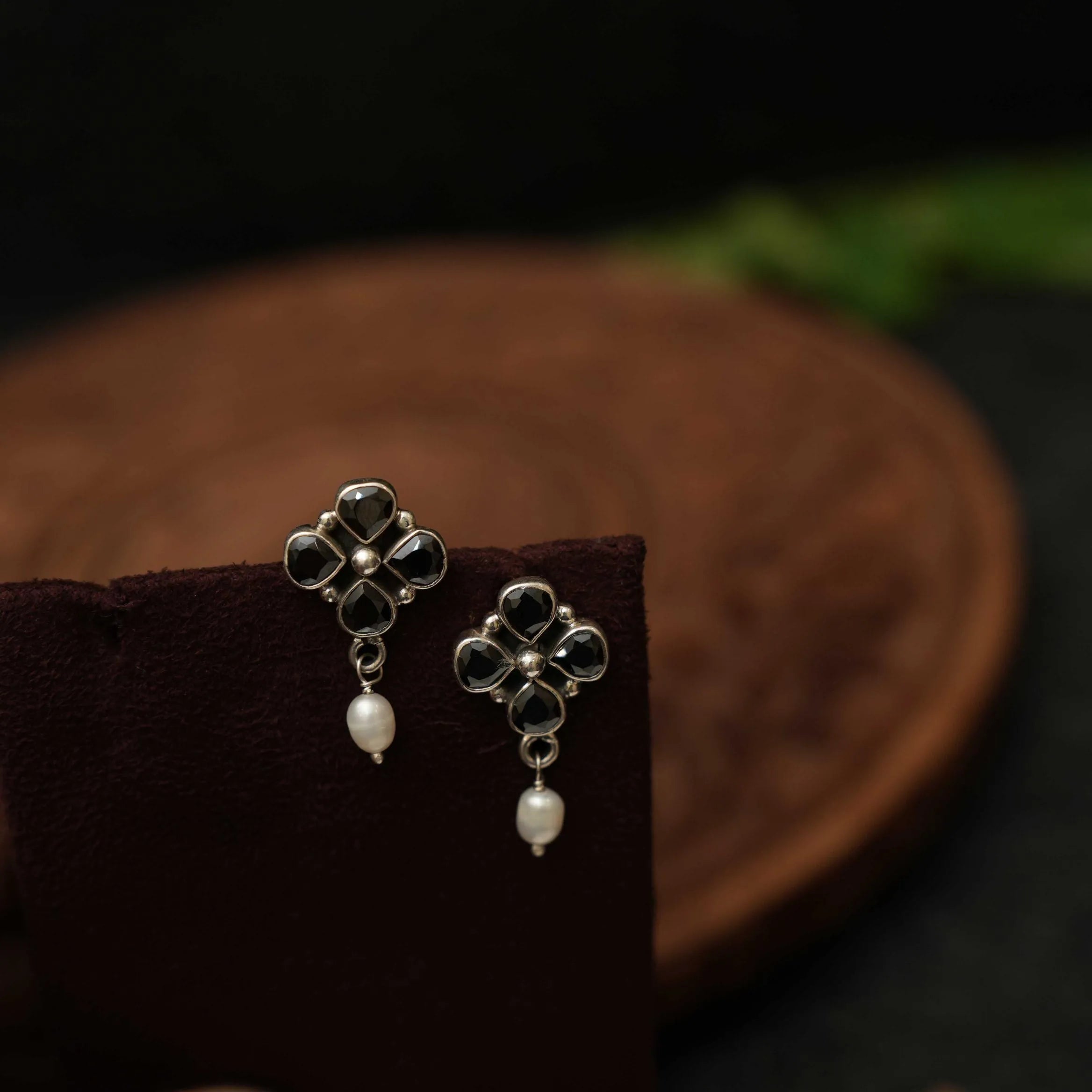 Haisha Silver Oxidised Earring - Black