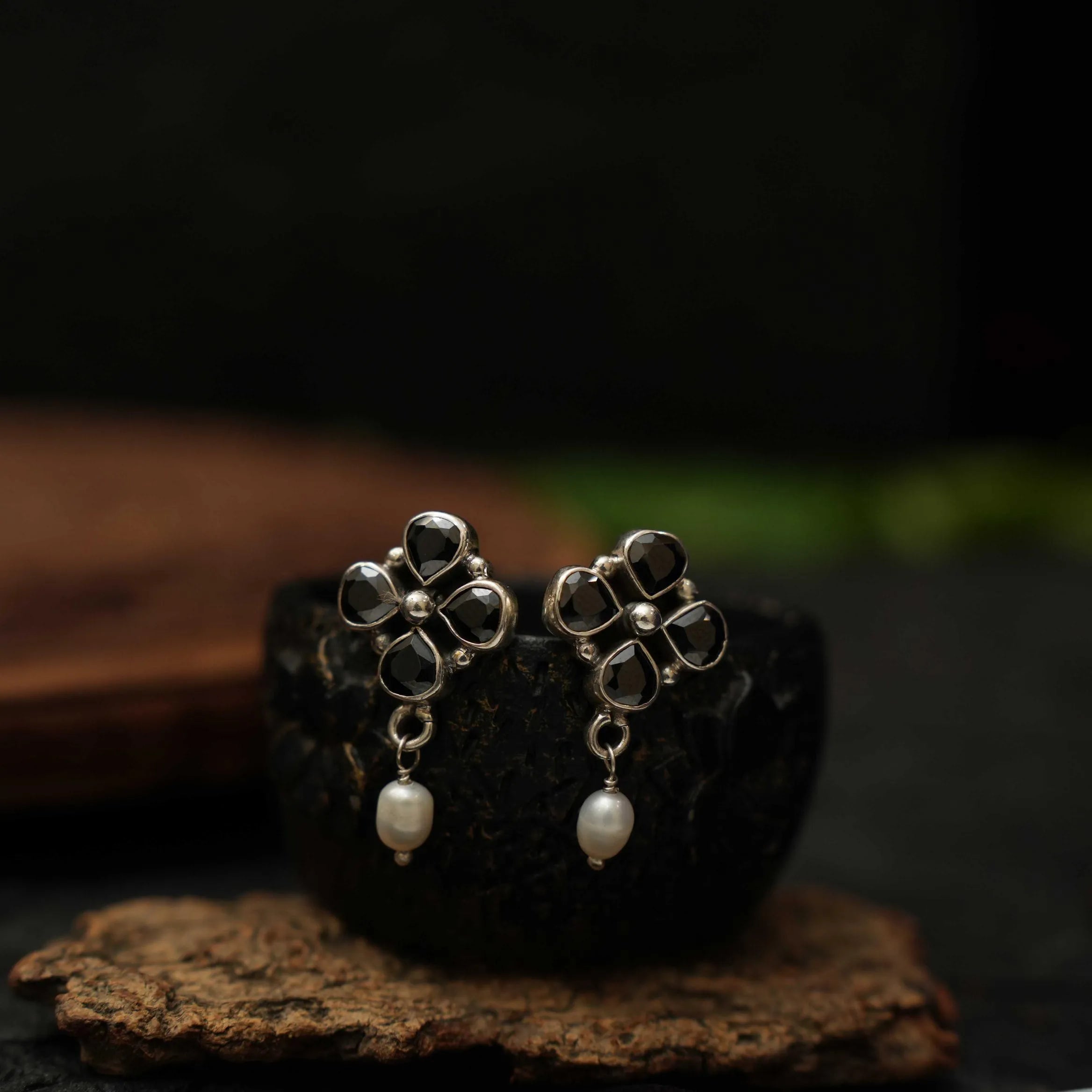 Haisha Silver Oxidised Earring - Black