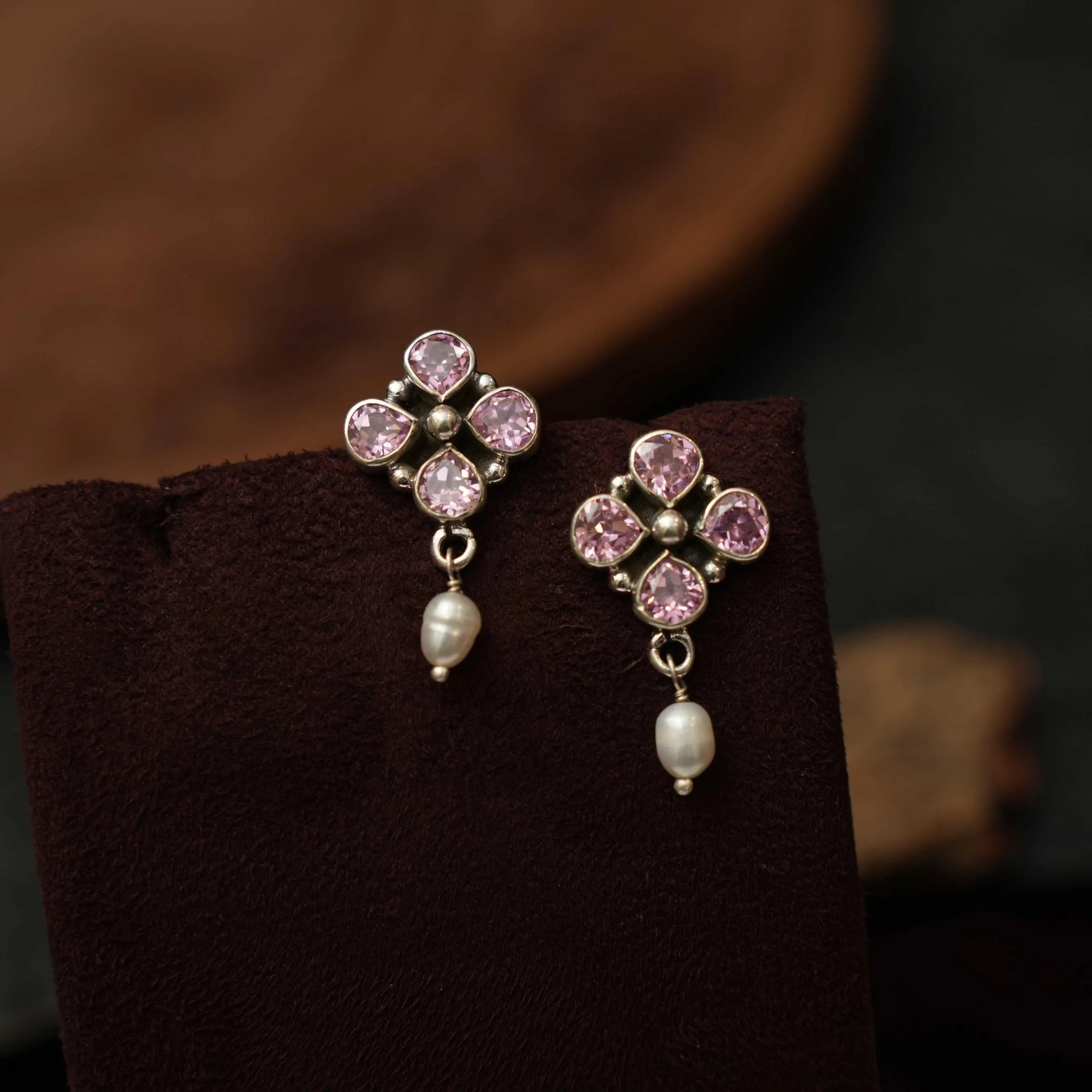 Haisha Silver Oxidised Earring - Pastel Pink