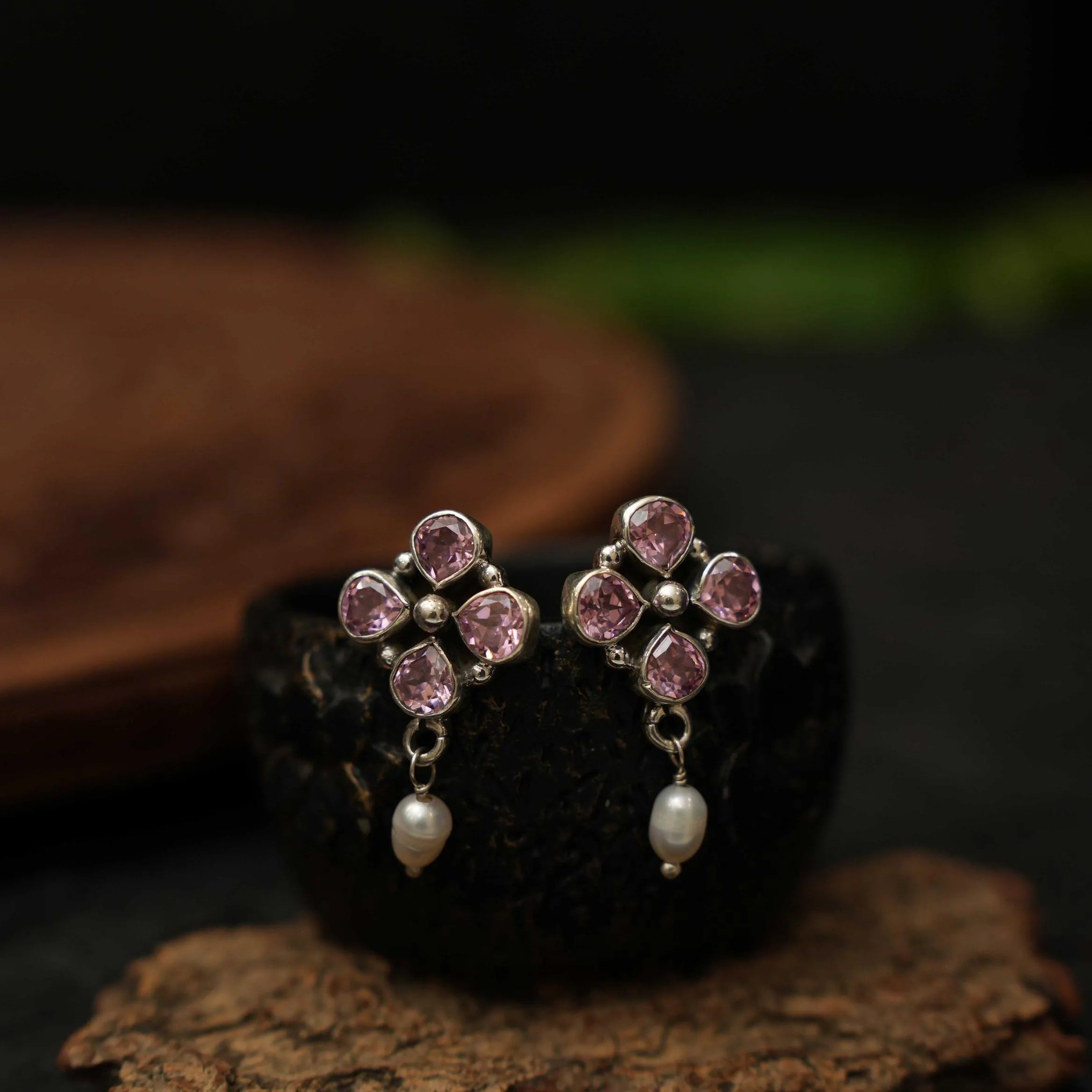 Haisha Silver Oxidised Earring - Pastel Pink