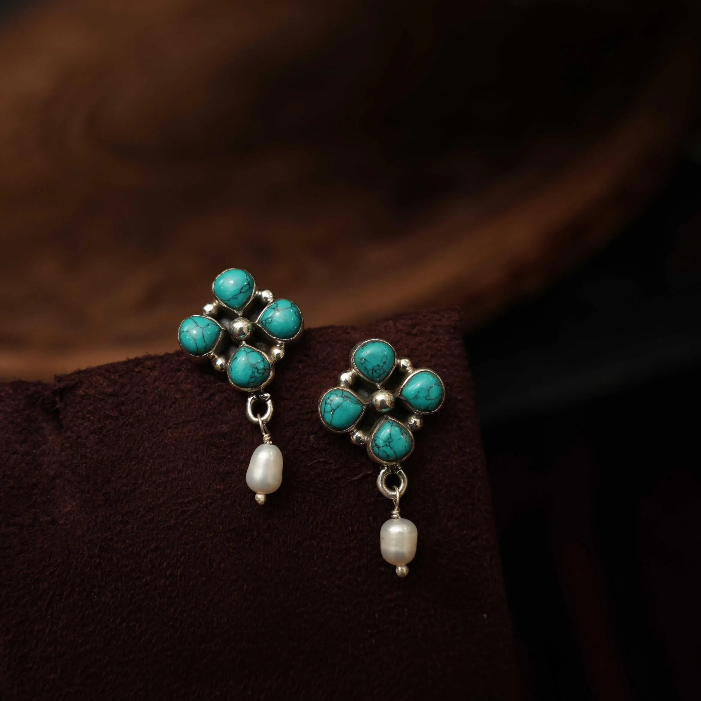 Haisha Silver Oxidised Earring - Turquoise