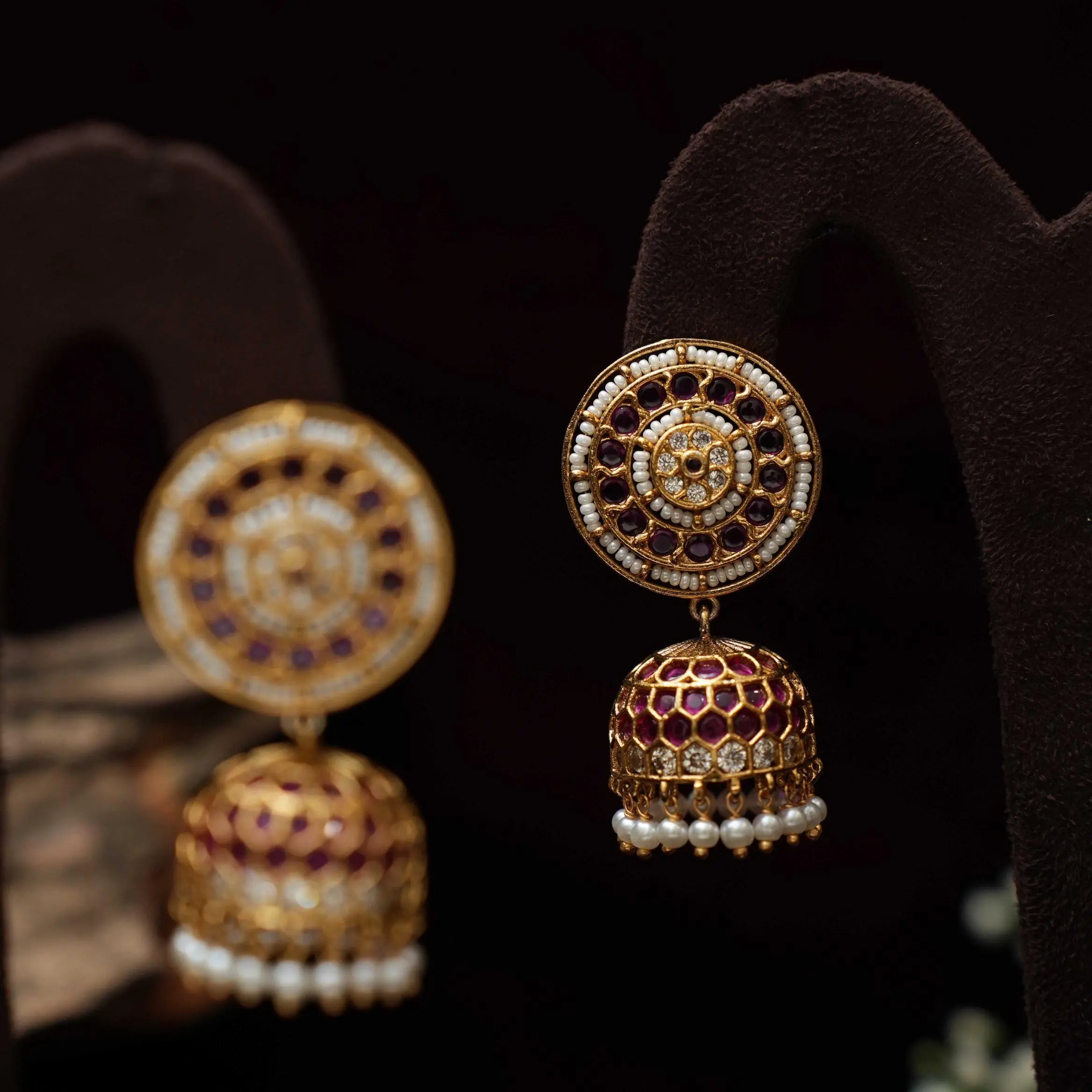 Hamlata Antique Jhumka Earrings - Red