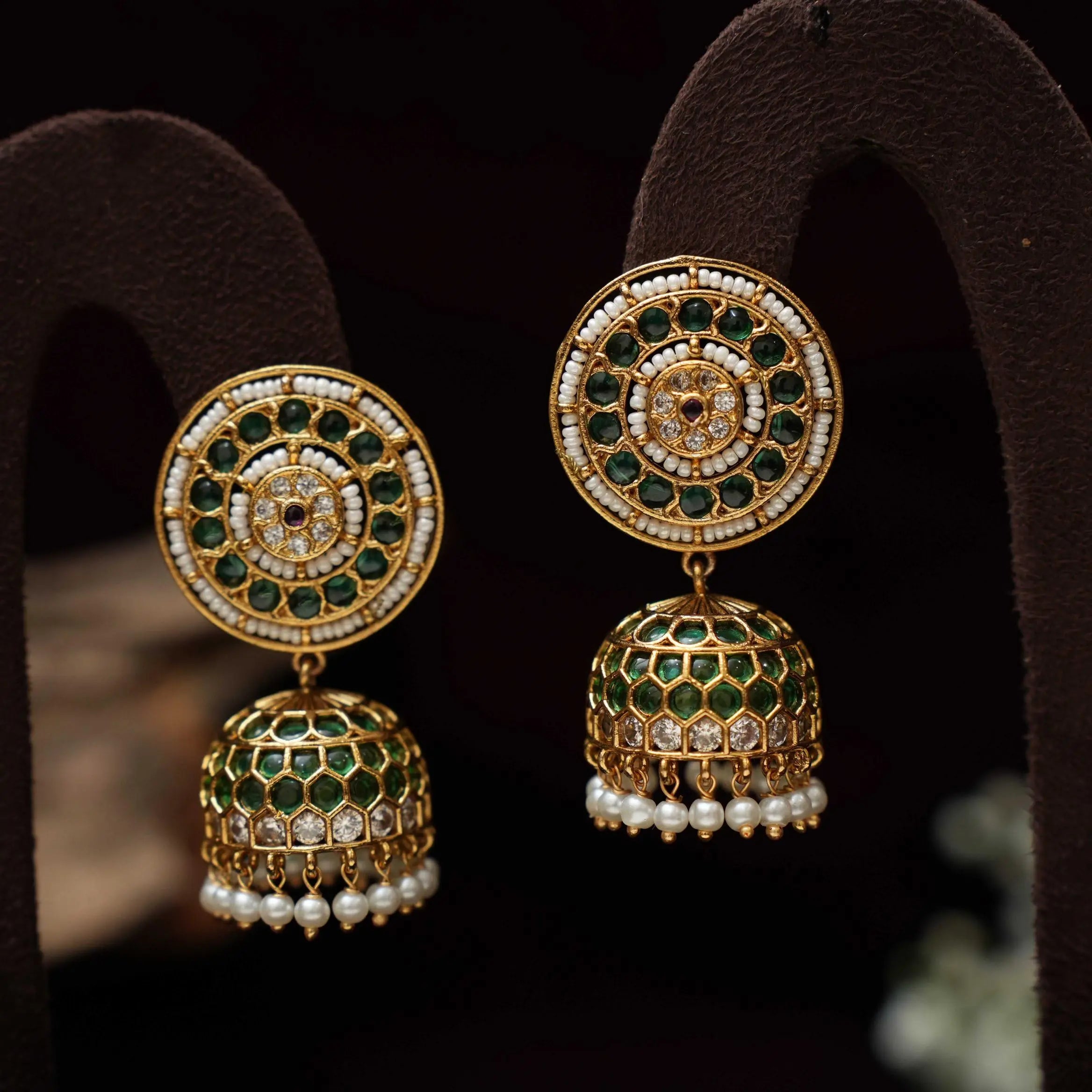 Hamlata Antique Jhumka Earrings - Green